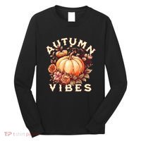 Autumn Vibes Women Pumpkin Fall Graphic Thanksgiving Long Sleeve Shirt thumb 0