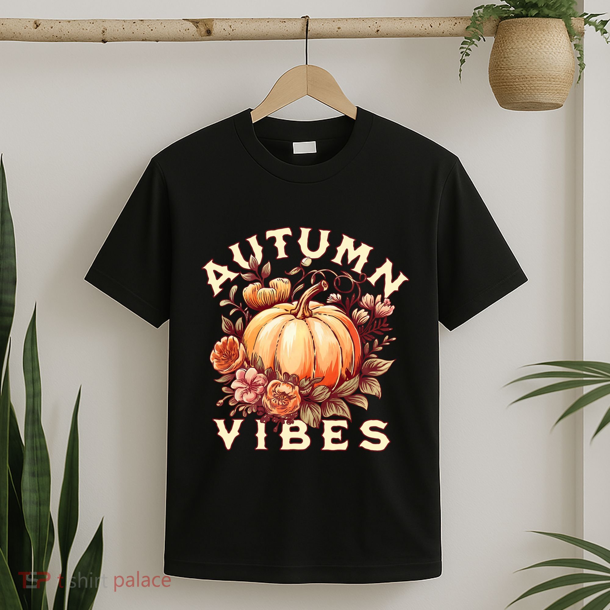 Autumn Vibes Women Pumpkin Fall Graphic Thanksgiving T-Shirt