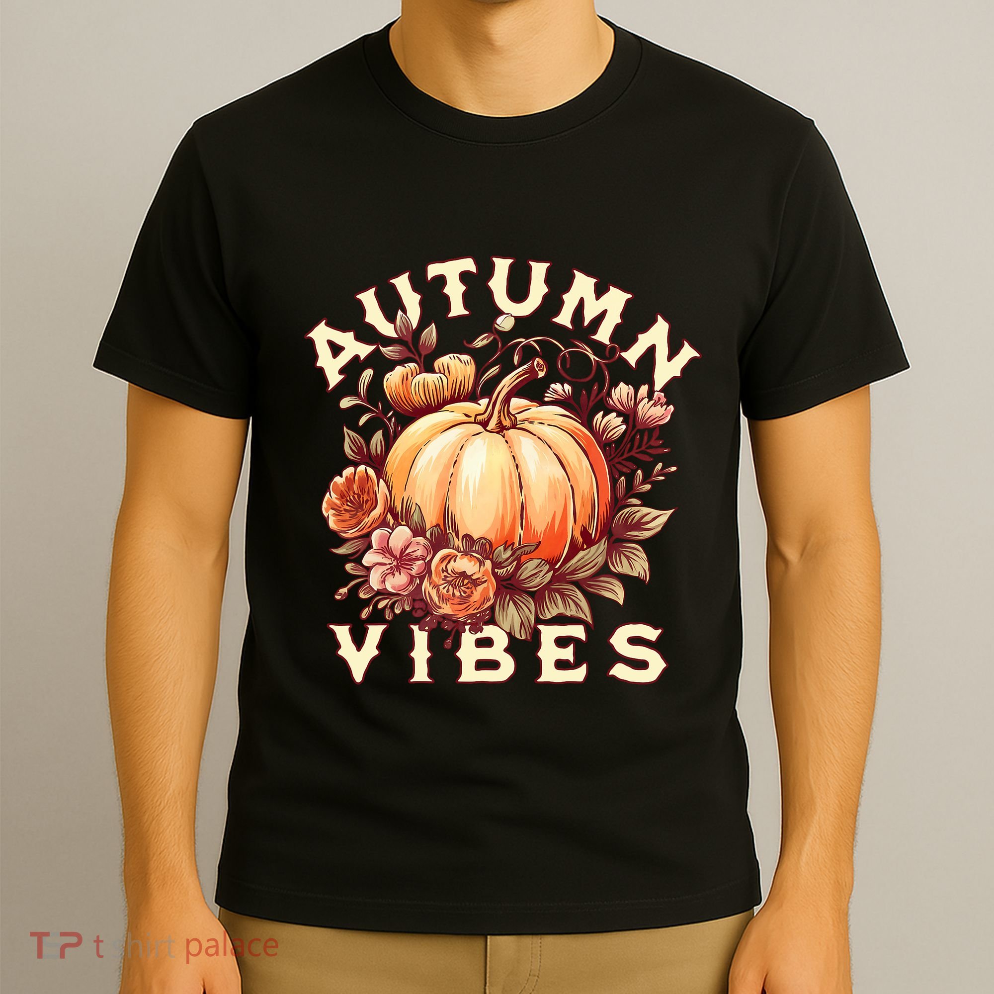 Autumn Vibes Women Pumpkin Fall Graphic Thanksgiving T-Shirt