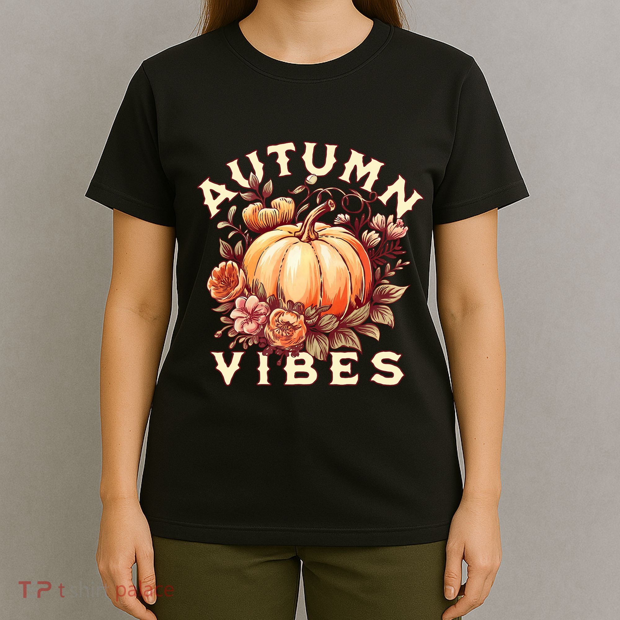 Autumn Vibes Women Pumpkin Fall Graphic Thanksgiving T-Shirt