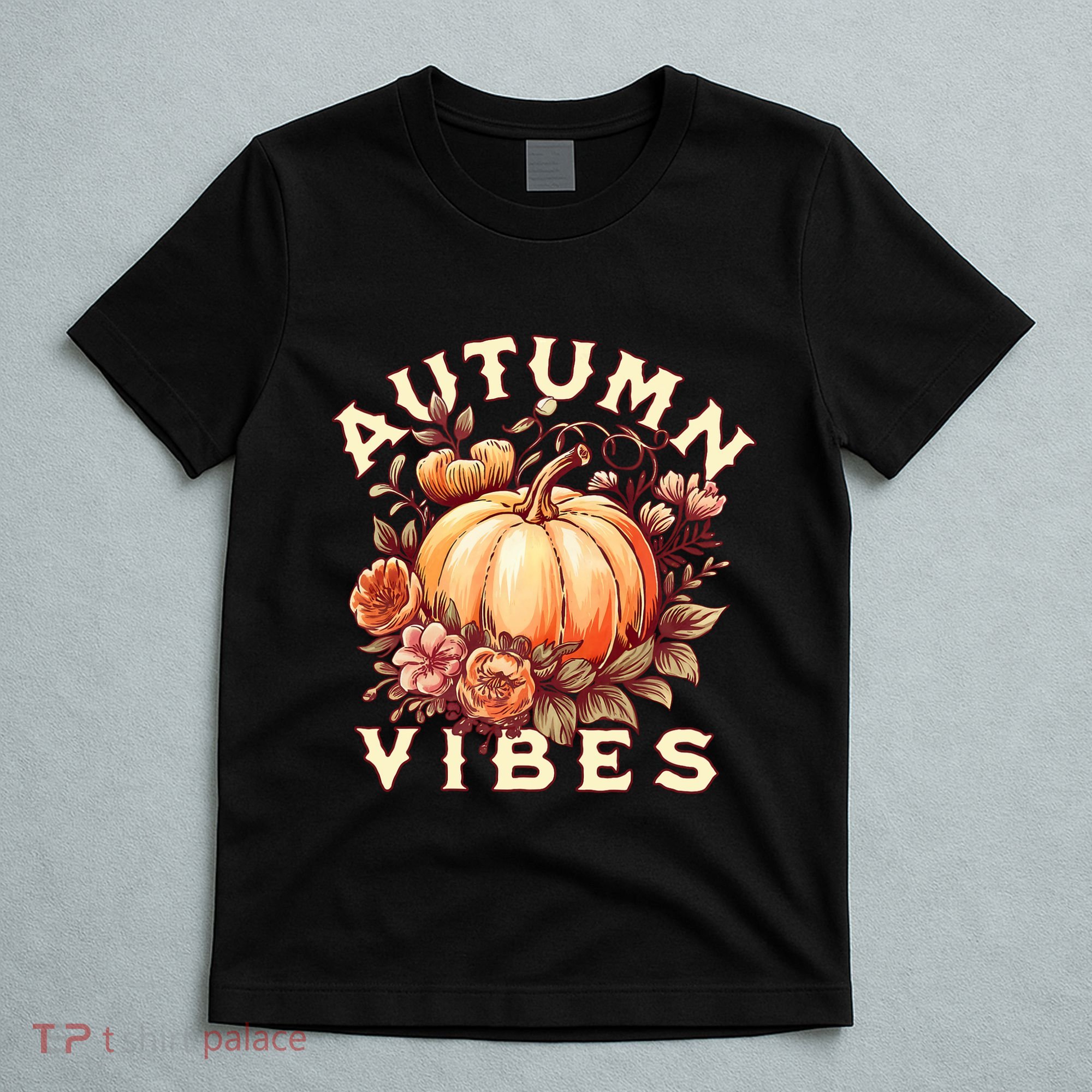 Autumn Vibes Women Pumpkin Fall Graphic Thanksgiving T-Shirt