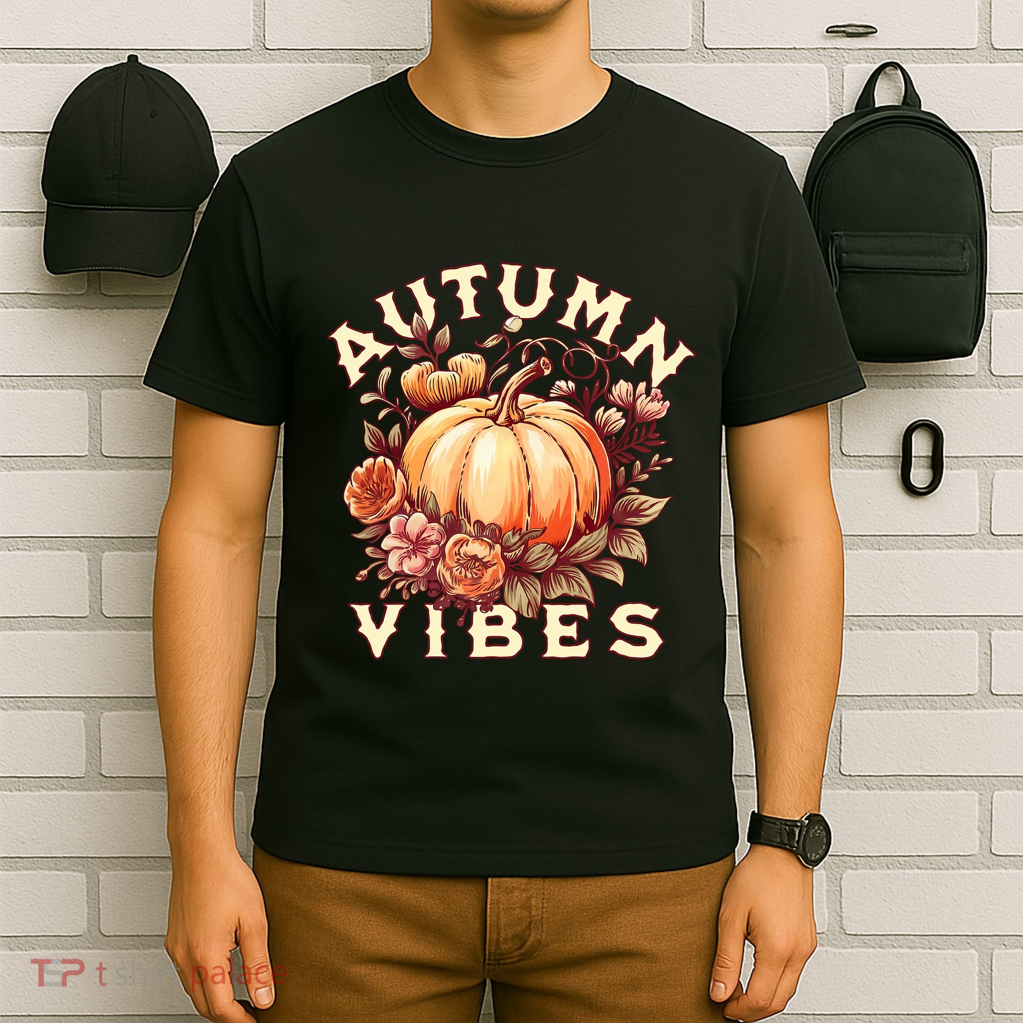 Autumn Vibes Women Pumpkin Fall Graphic Thanksgiving T-Shirt