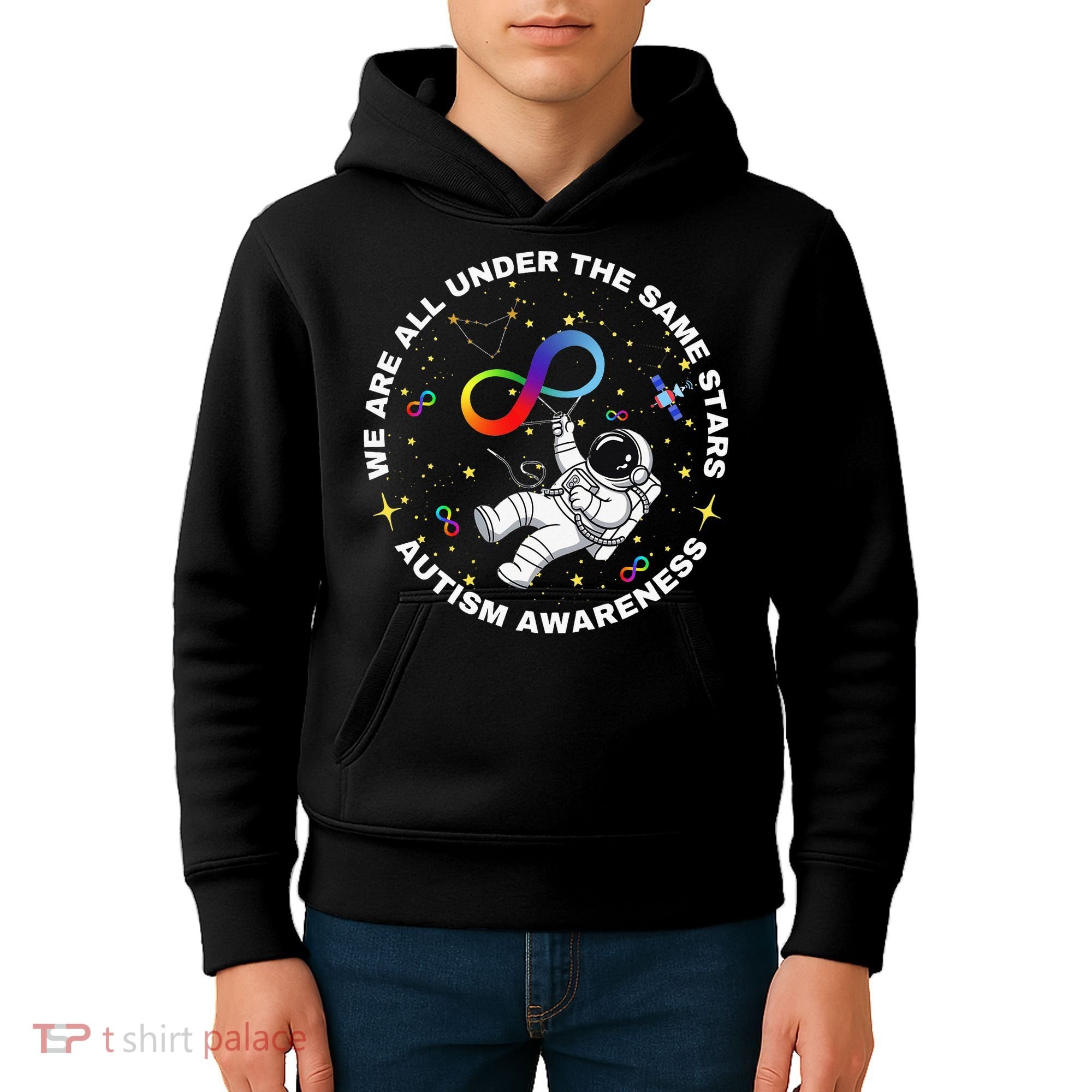Autism We Are All Under The Same Stars Space Astronaut Kids Hoodie