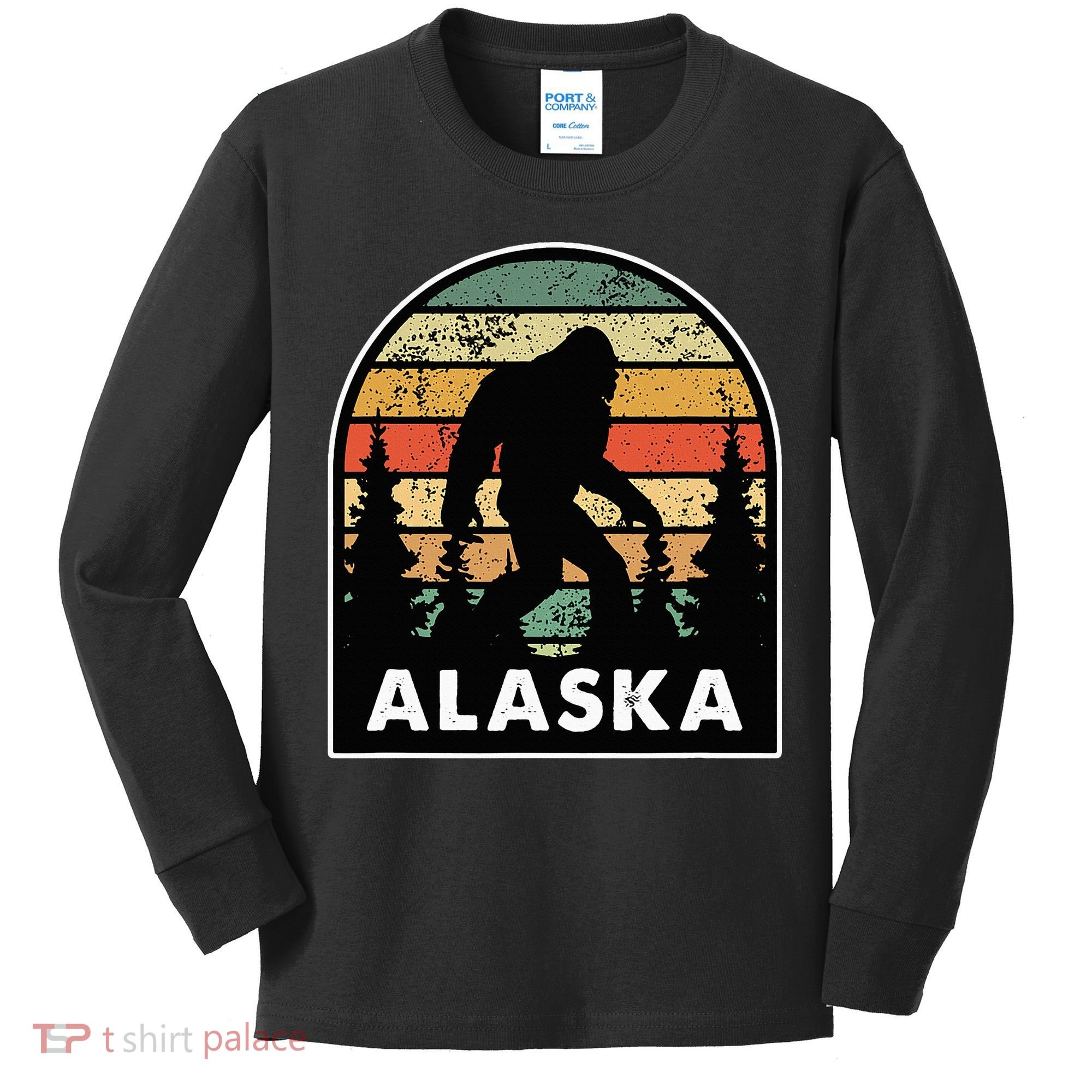 Alaska With A Bigfoot Or A Sasquatch Kids Long Sleeve Shirt