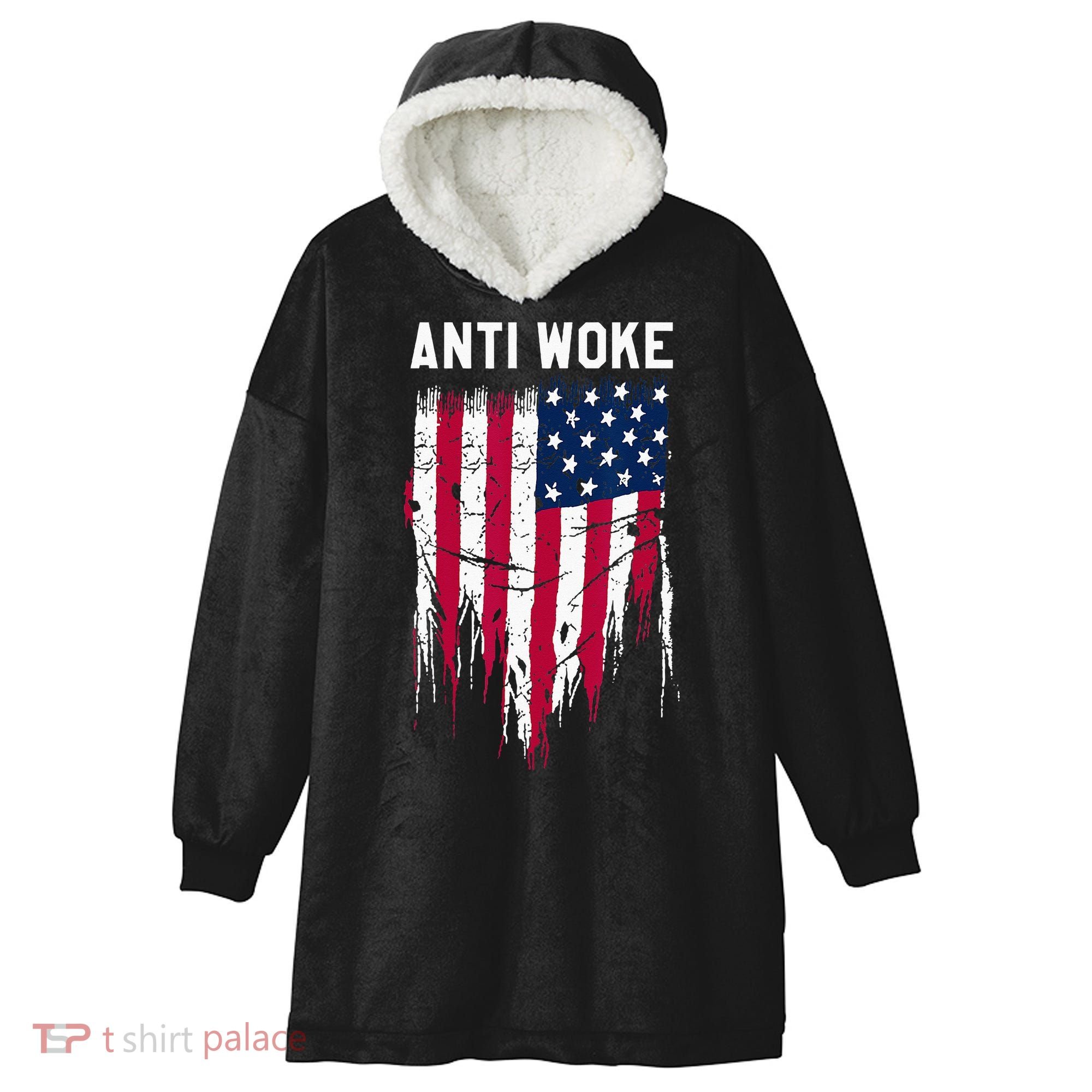 Anti Woke American Flag Patriotic Cancel Cancel Culture Hooded Wearable Blanket