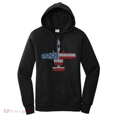 A10 Warthog Airplane American Flag Design Women's Hoodie