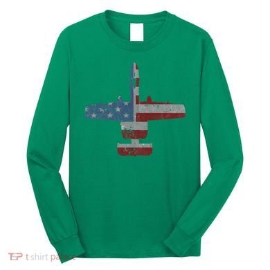 A10 Warthog Airplane American Flag Design Long Sleeve Shirt