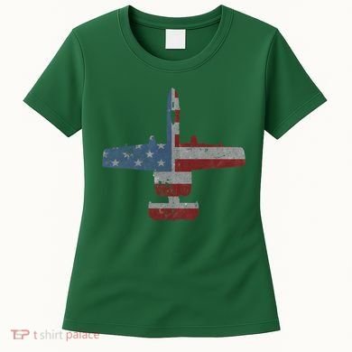 A10 Warthog Airplane American Flag Design Women's T-Shirt
