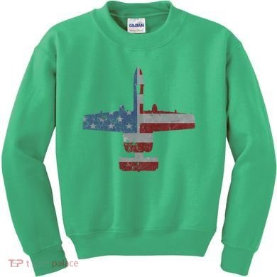 A10 Warthog Airplane American Flag Design Kids Sweatshirt