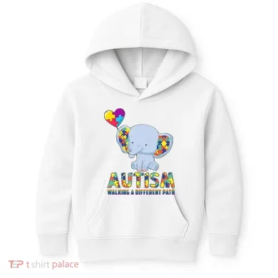 Autism Walking A Different Path Elephant Kids Hoodie