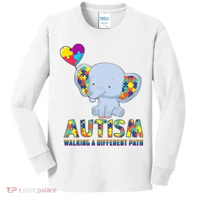 Autism Walking A Different Path Elephant Kids Long Sleeve Shirt