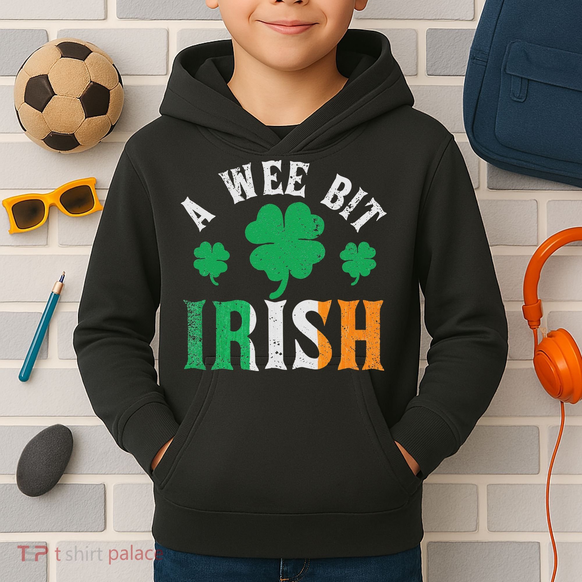 A Wee Bit Irish Saint Patrick's Day Ireland Flag Shamrock Kids Hoodie