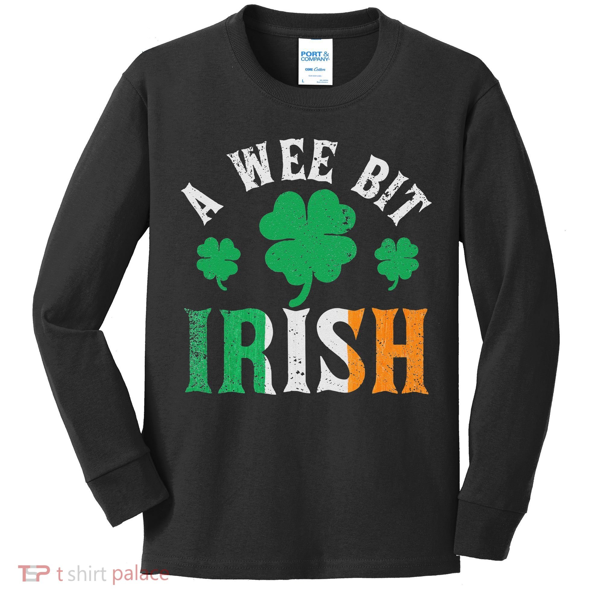 A Wee Bit Irish Saint Patrick's Day Ireland Flag Shamrock Kids Long Sleeve Shirt
