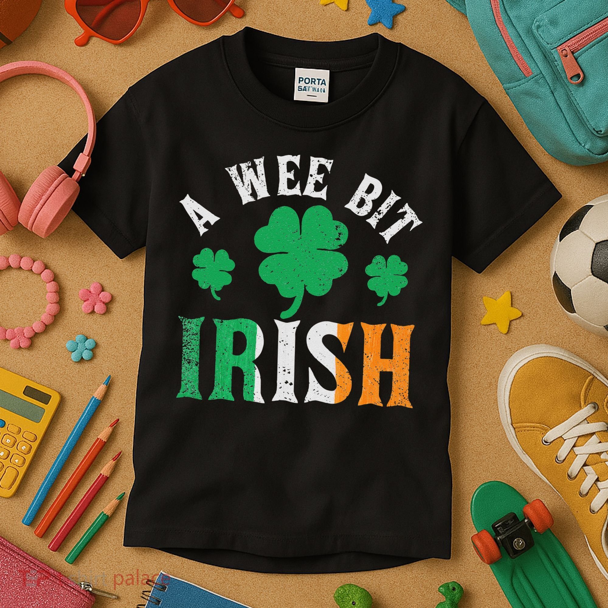 A Wee Bit Irish Saint Patrick's Day Ireland Flag Shamrock Kids T-Shirt