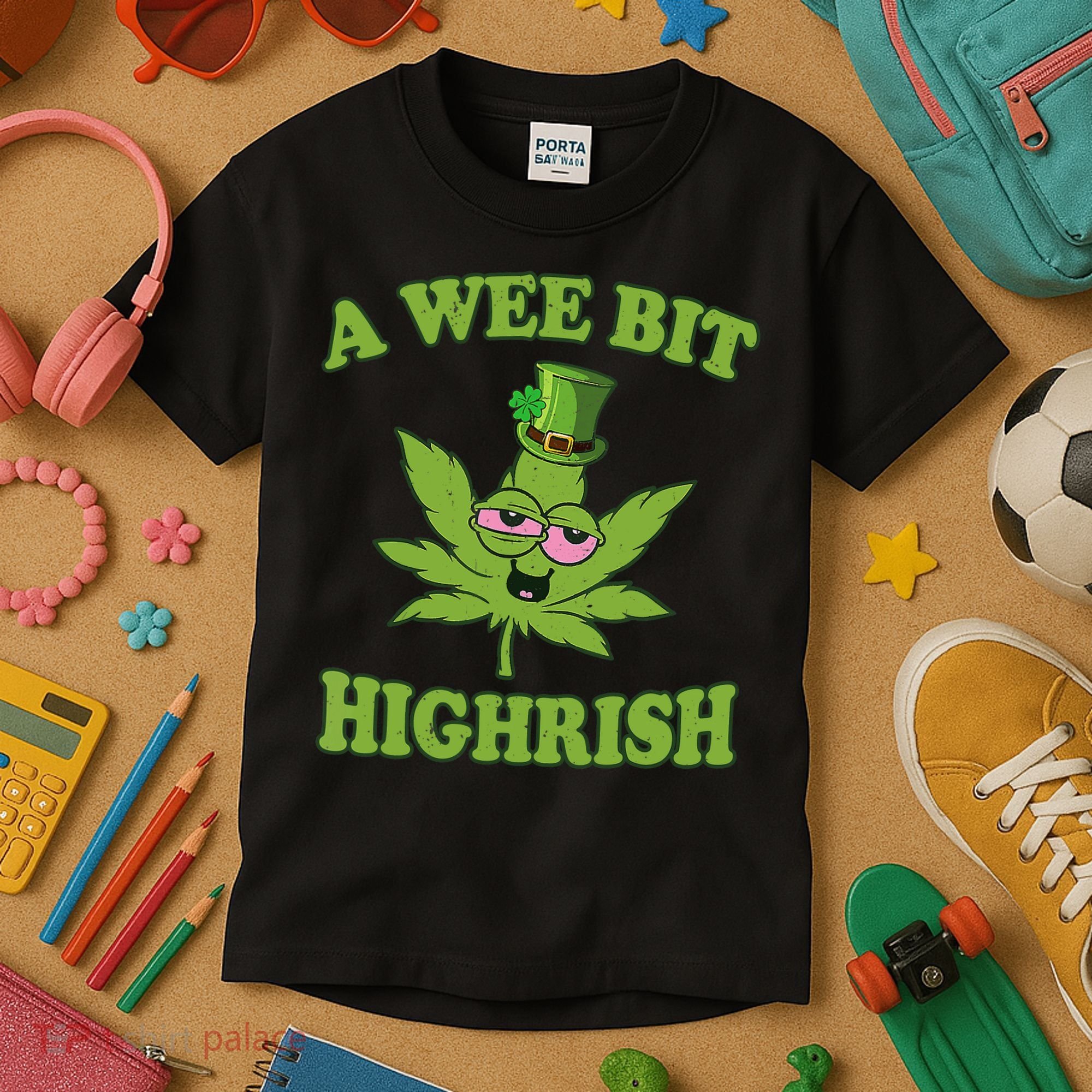 A Wee Bit Highrish Funny 420 Weed Marijuana St Patricks Day Kids T-Shirt