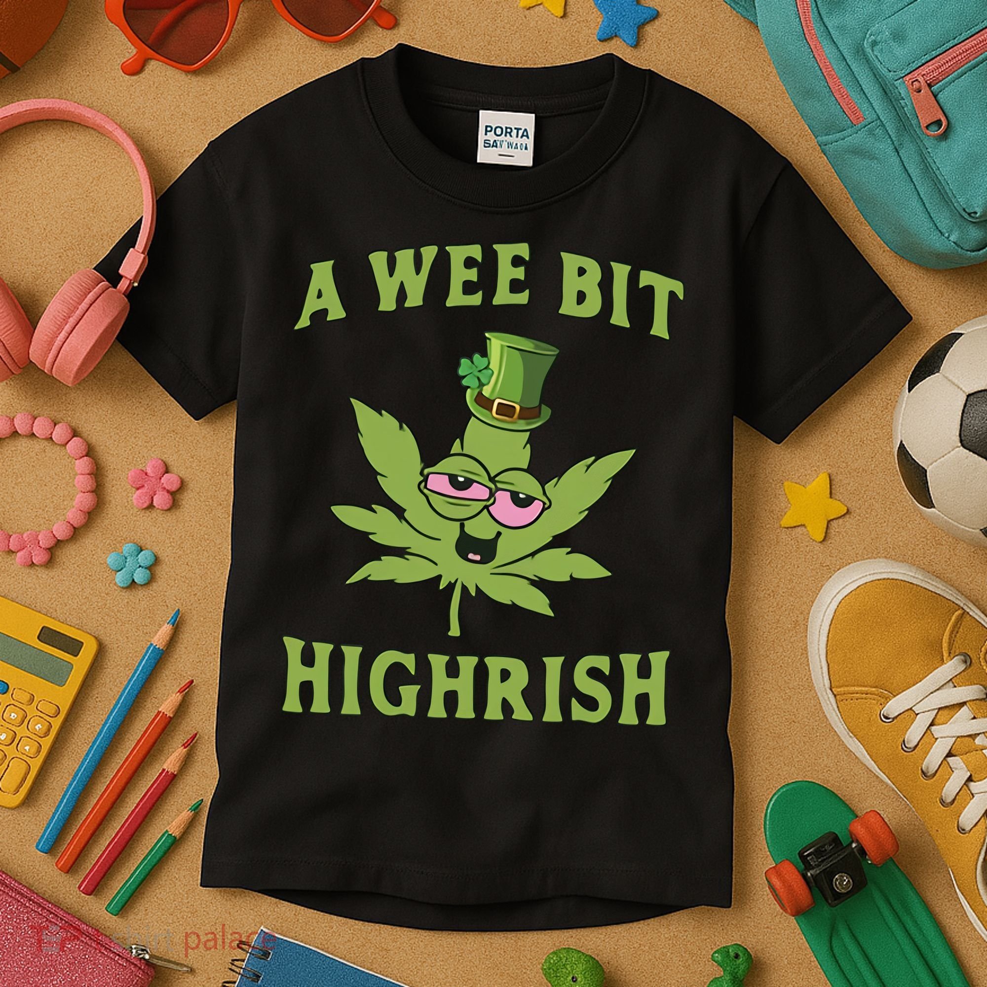 A Wee Bit Highrish Lucky Shamrock Funny St Patricks Day Kids T-Shirt