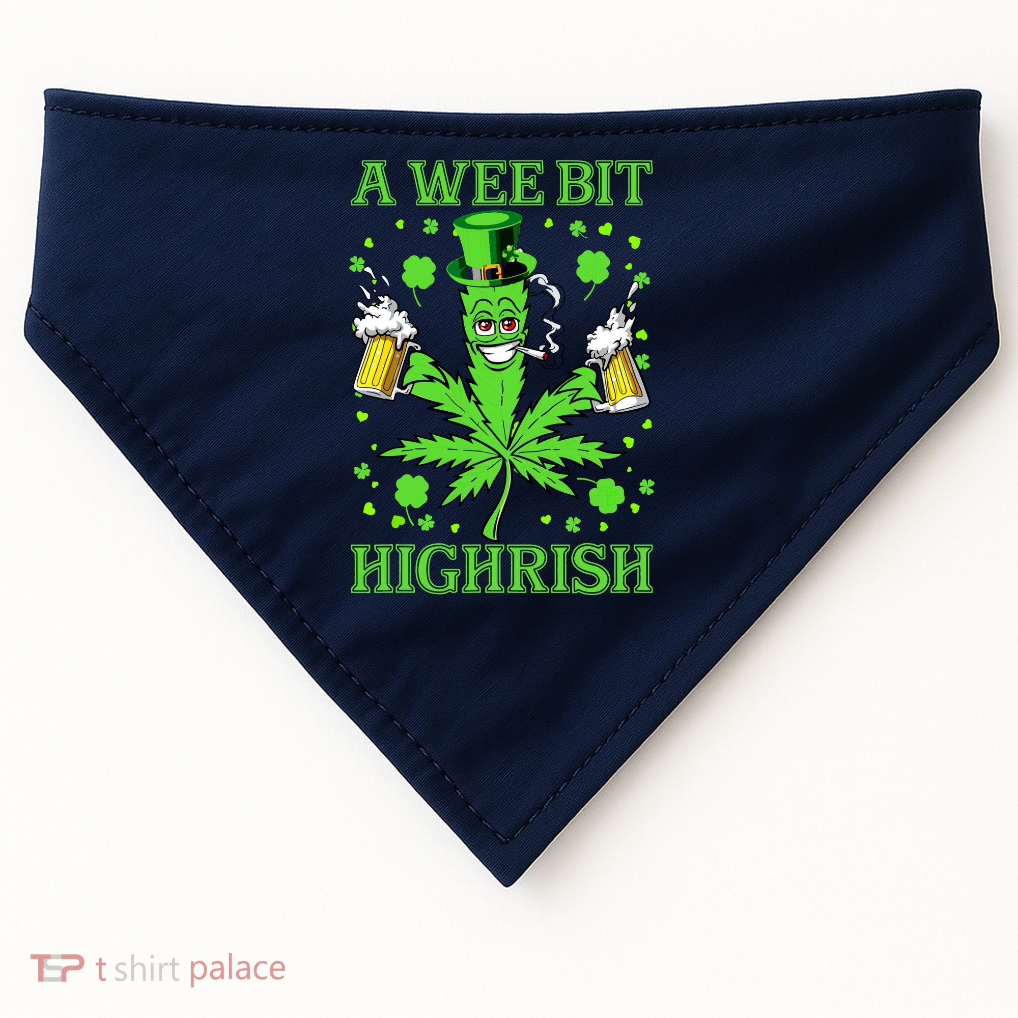 A Wee Bit Highrish Funny 420 Weed Marijuana St Patricks Day USA-Made Doggie Bandana