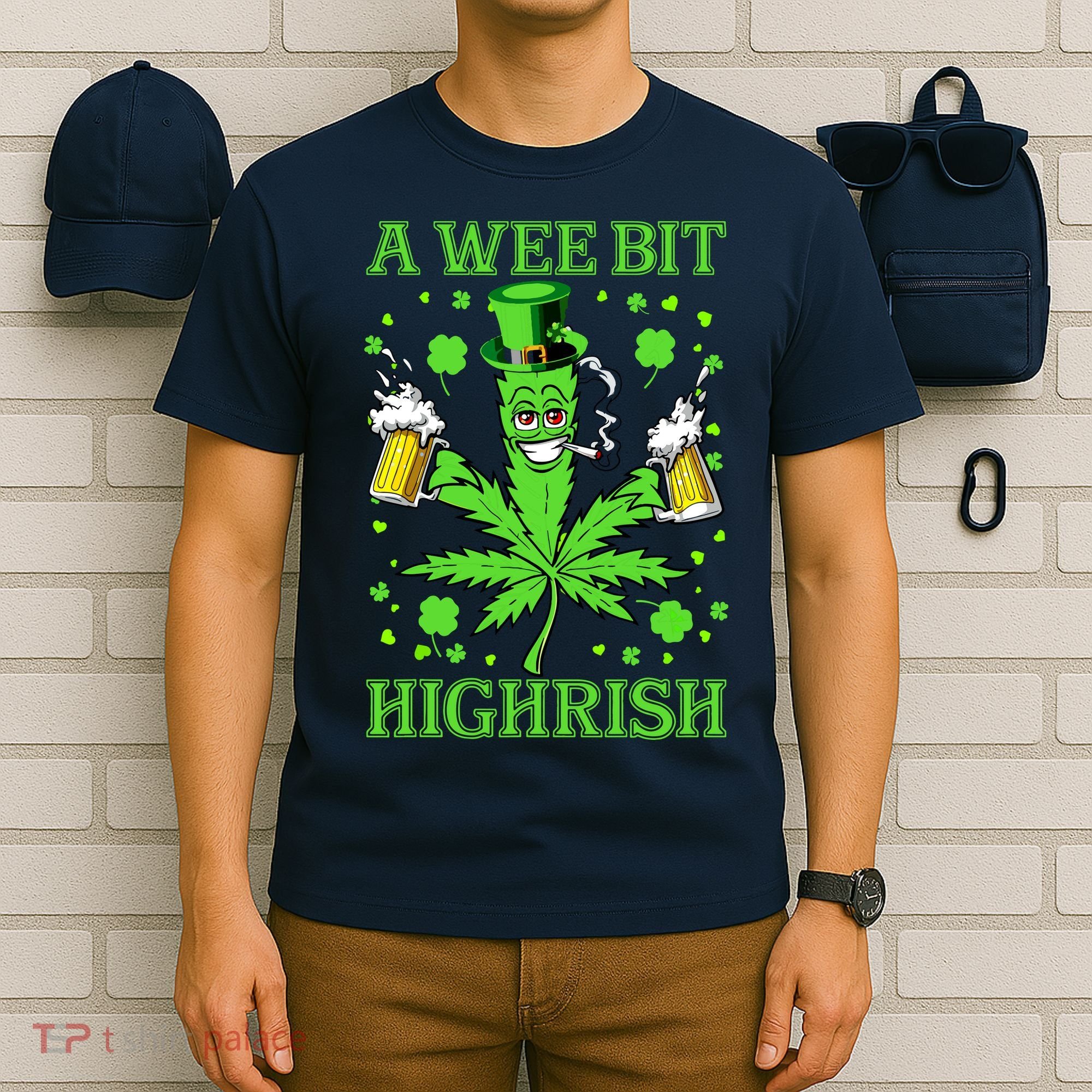 A Wee Bit Highrish Funny 420 Weed Marijuana St Patricks Day T-Shirt