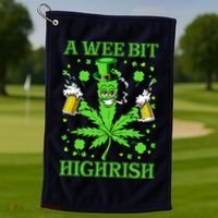 A Wee Bit Highrish Funny 420 Weed Marijuana St Patricks Day Golf Towel thumb 1