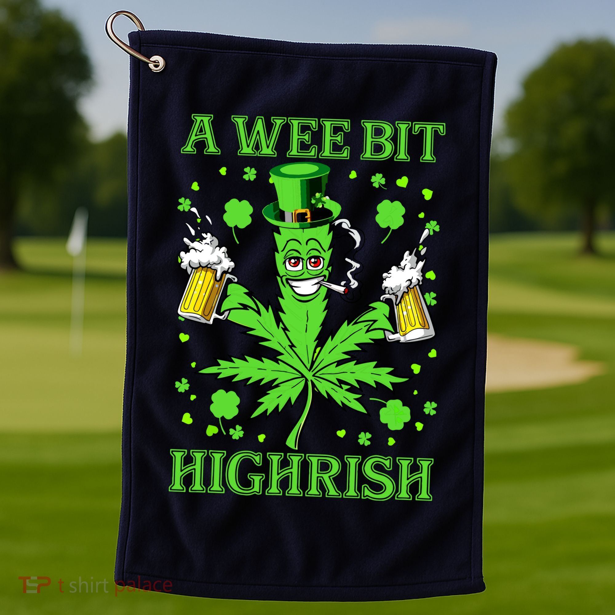 A Wee Bit Highrish Funny 420 Weed Marijuana St Patricks Day Golf Towel