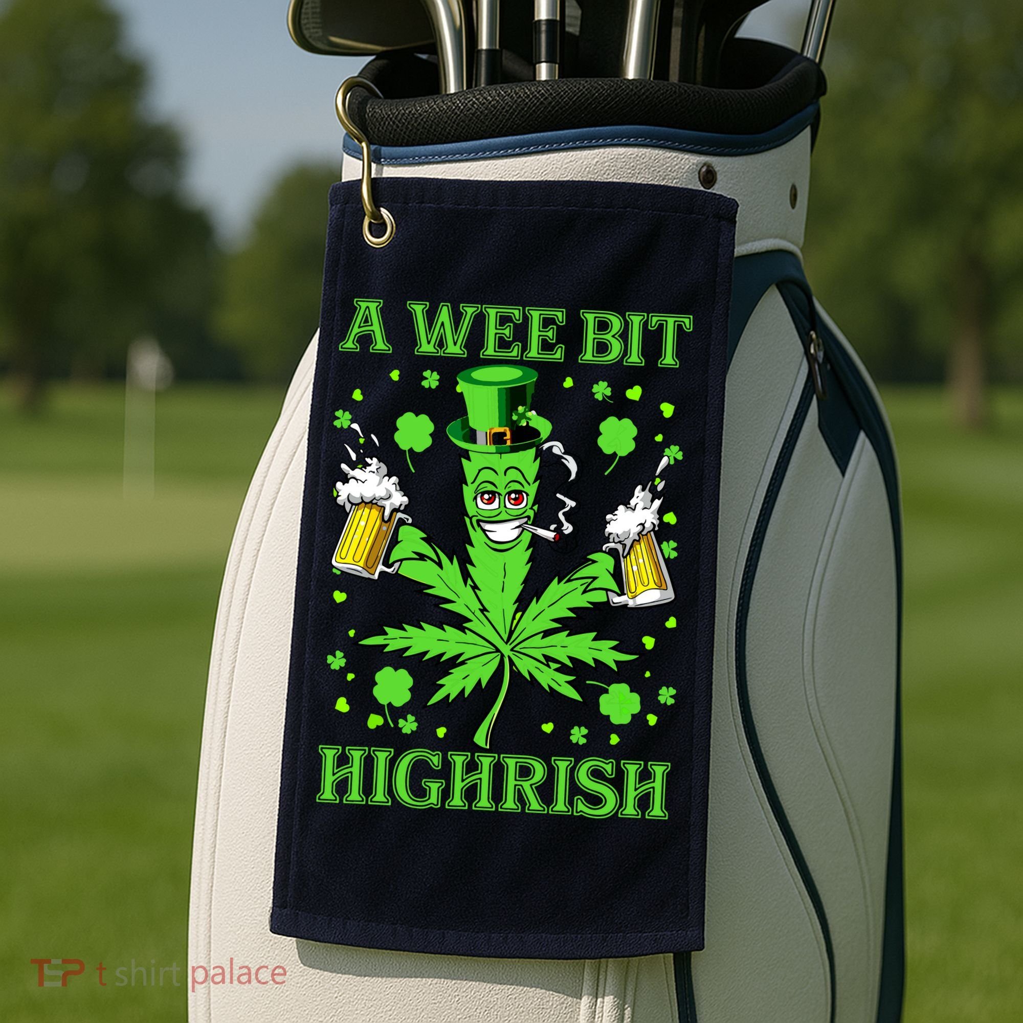 A Wee Bit Highrish Funny 420 Weed Marijuana St Patricks Day Golf Towel
