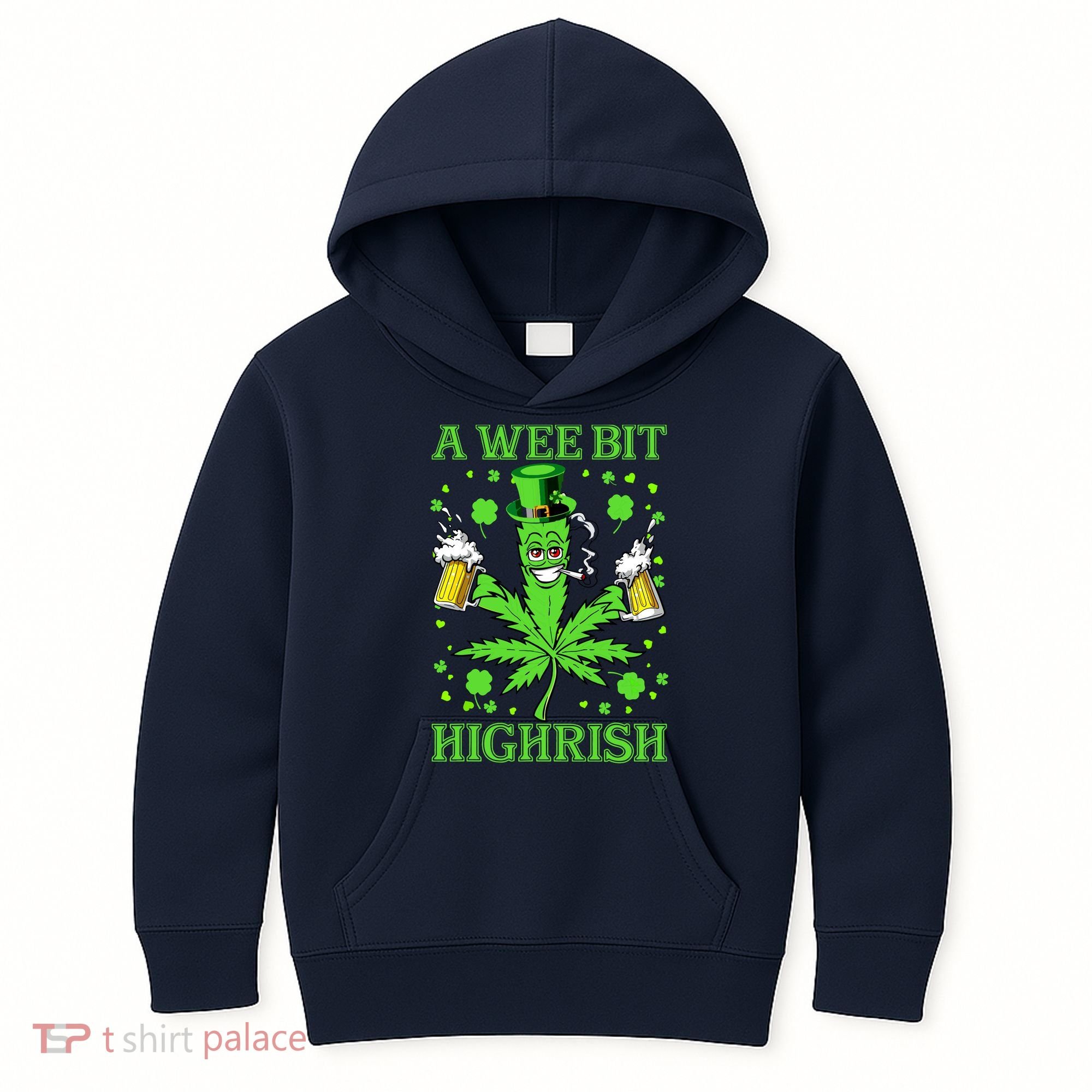 A Wee Bit Highrish Funny 420 Weed Marijuana St Patricks Day Kids Hoodie