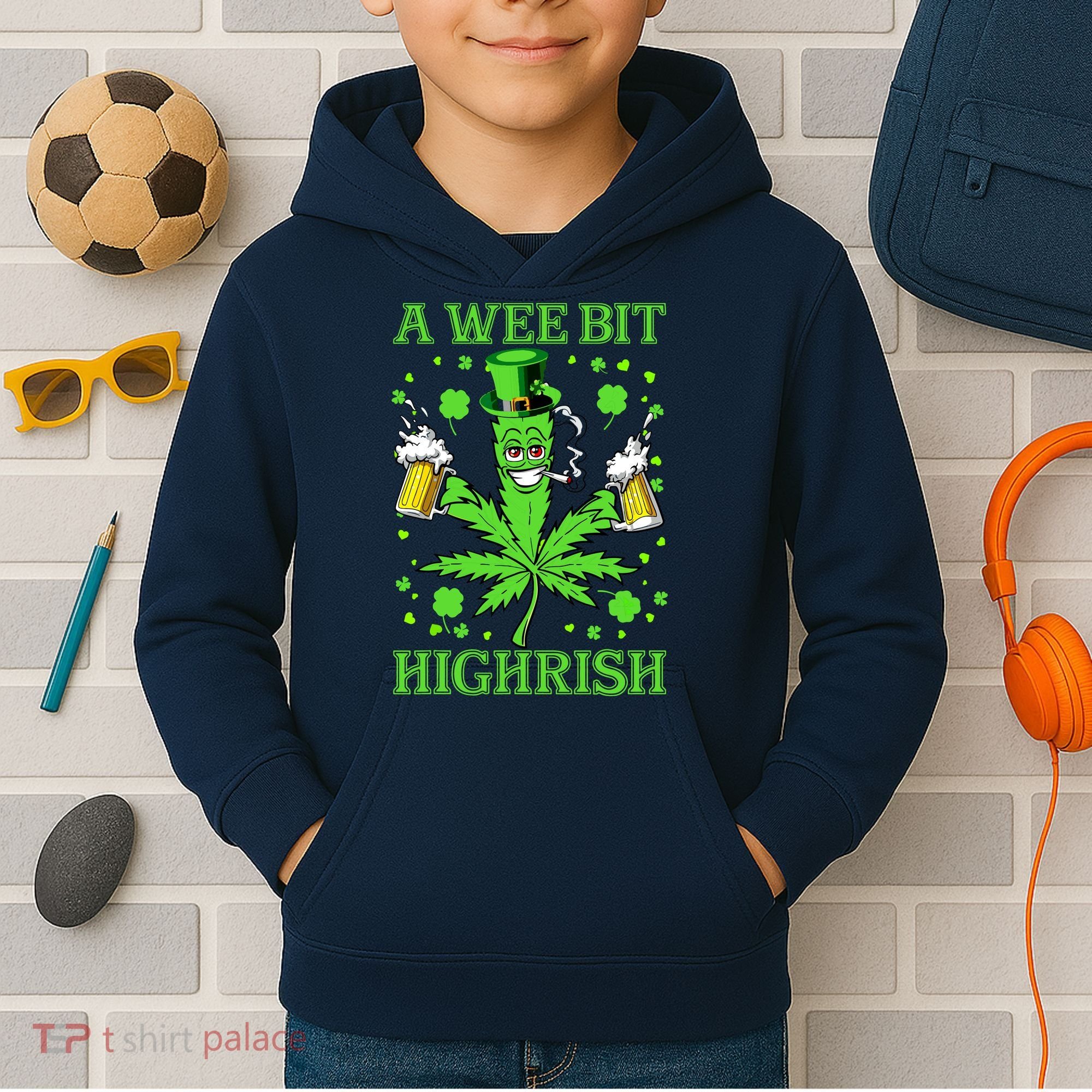 A Wee Bit Highrish Funny 420 Weed Marijuana St Patricks Day Kids Hoodie