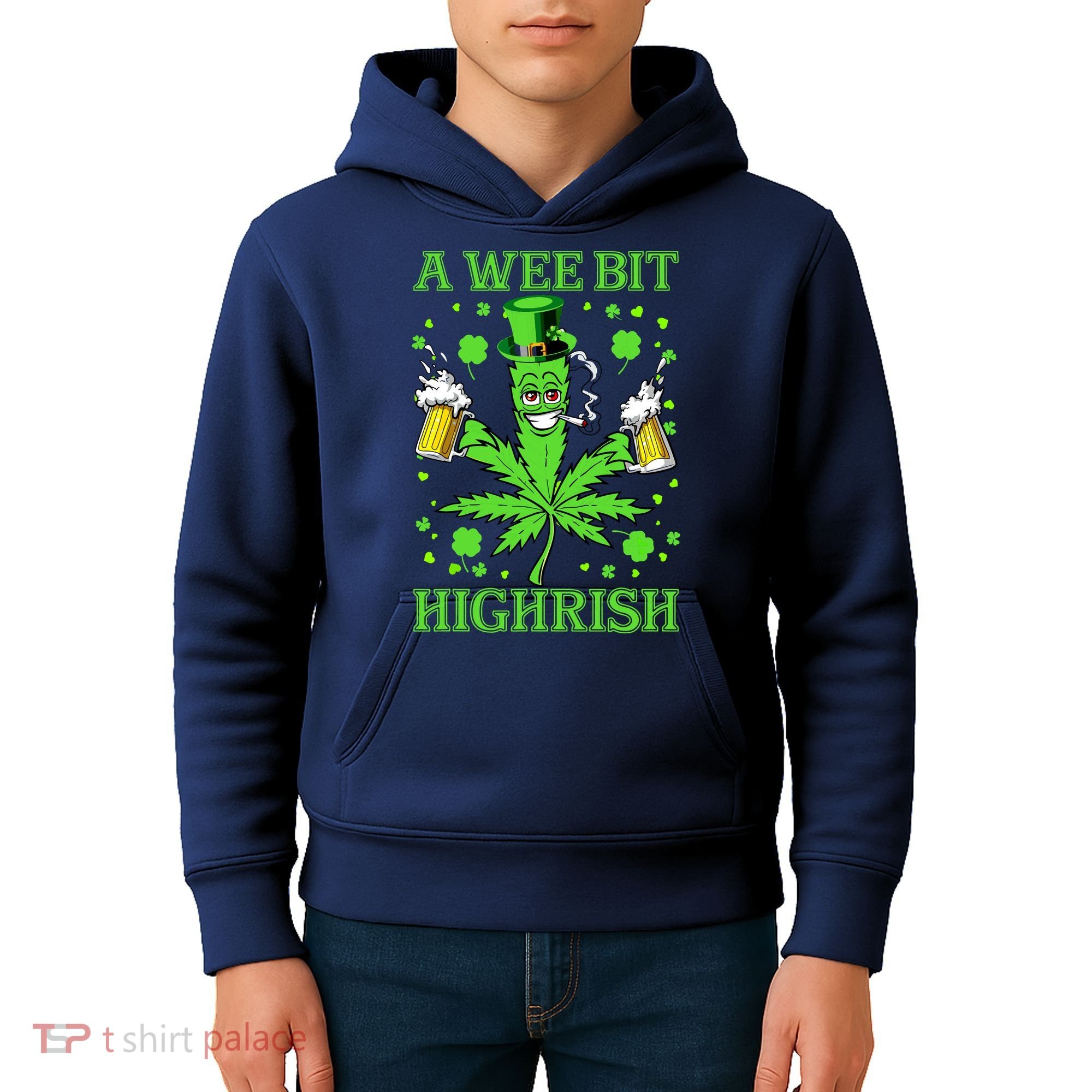 A Wee Bit Highrish Funny 420 Weed Marijuana St Patricks Day Kids Hoodie