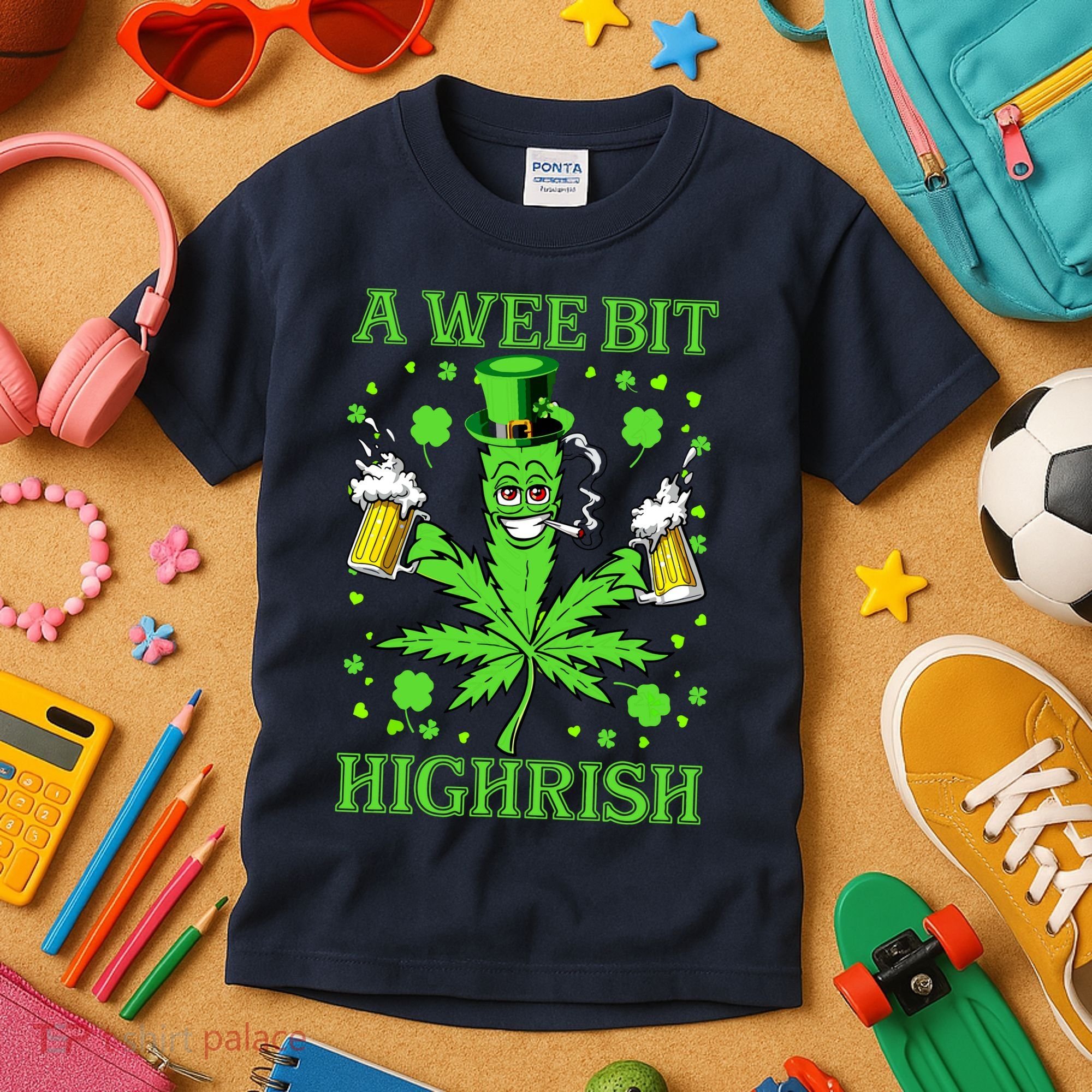 A Wee Bit Highrish Funny 420 Weed Marijuana St Patricks Day Kids T-Shirt