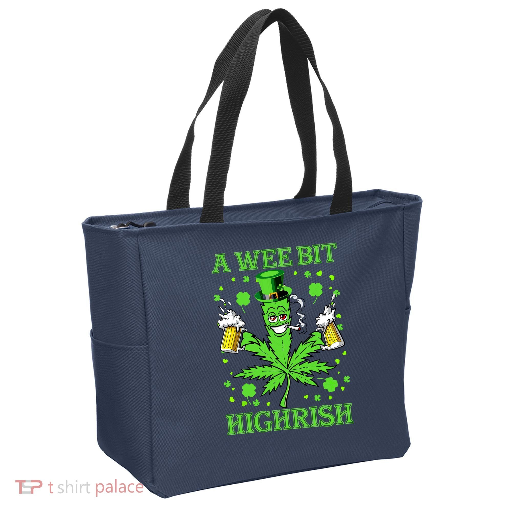 A Wee Bit Highrish Funny 420 Weed Marijuana St Patricks Day Tote Bag