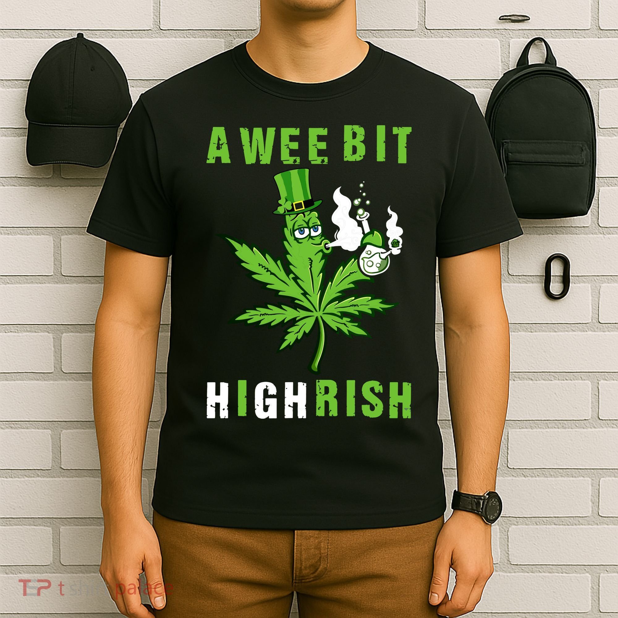 A Wee Bit Highrish Funny 420 Weed St Patricks Day T-Shirt