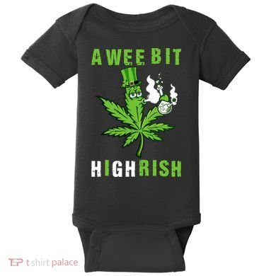 A Wee Bit Highrish Funny 420 Weed St Patricks Day Baby Bodysuit