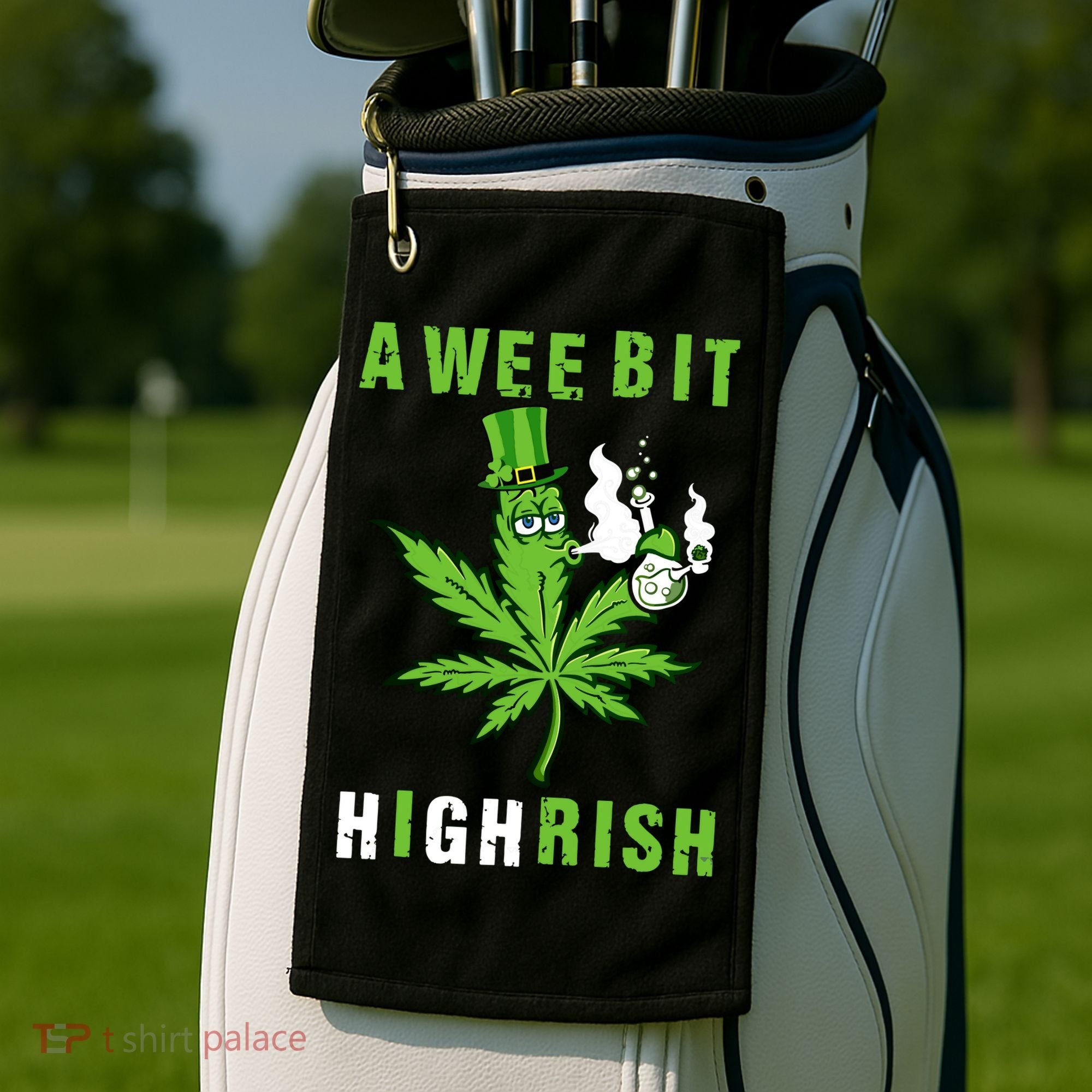 A Wee Bit Highrish Funny 420 Weed St Patricks Day Golf Towel