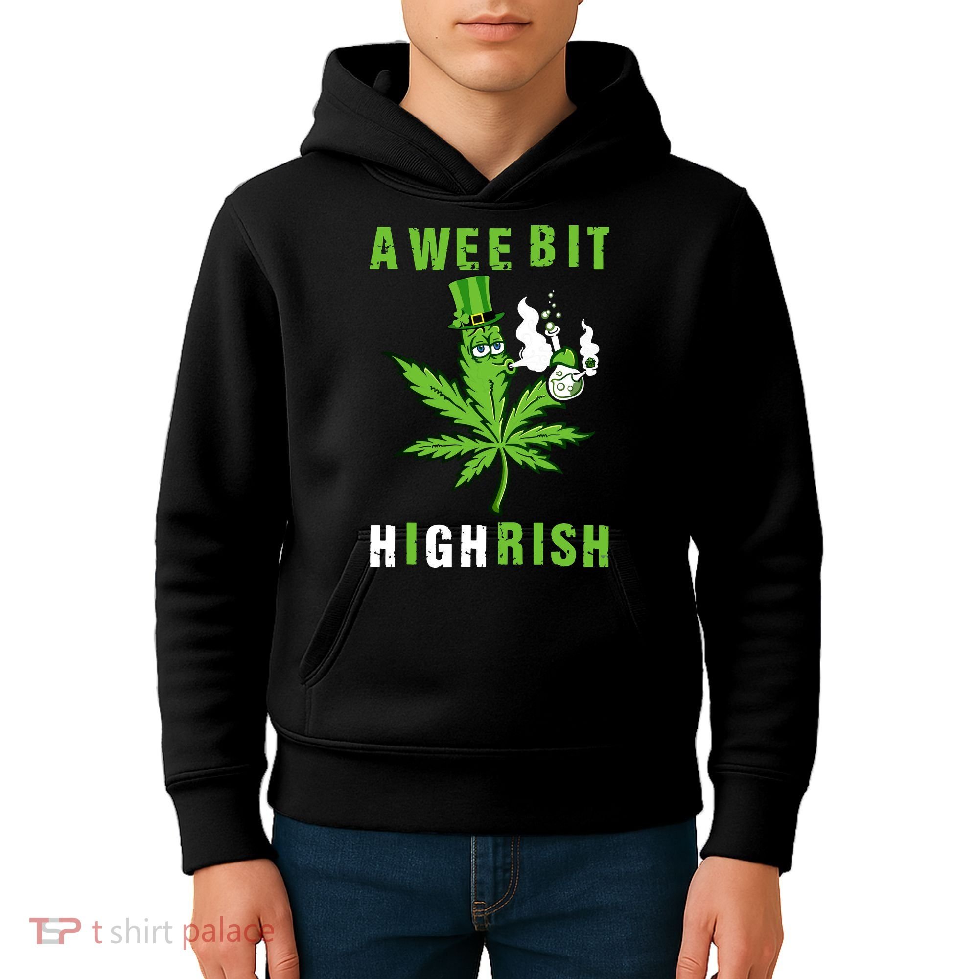A Wee Bit Highrish Funny 420 Weed St Patricks Day Kids Hoodie