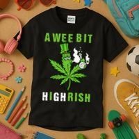A Wee Bit Highrish Funny 420 Weed St Patricks Day Kids T-Shirt thumb 3