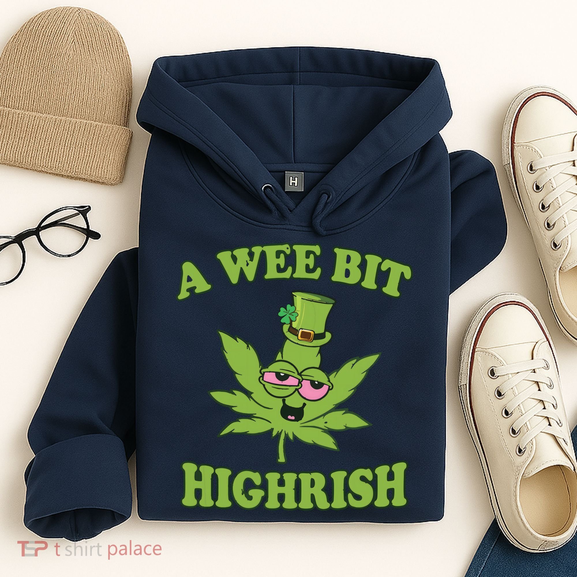 A Wee Bit Highrish Funny 420 Weed Marijuana St Patricks Day Hoodie