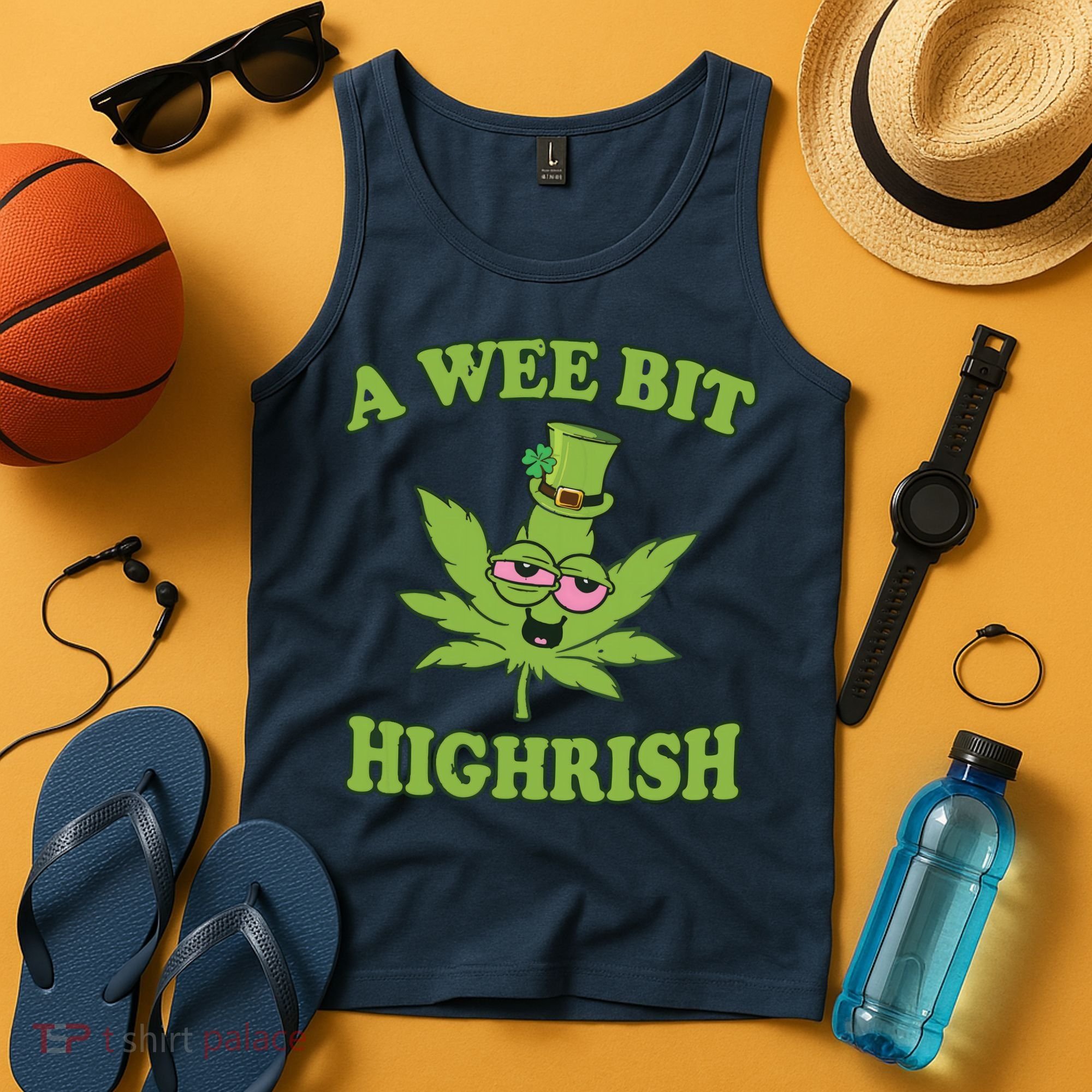 A Wee Bit Highrish Funny 420 Weed Marijuana St Patricks Day Tank Top
