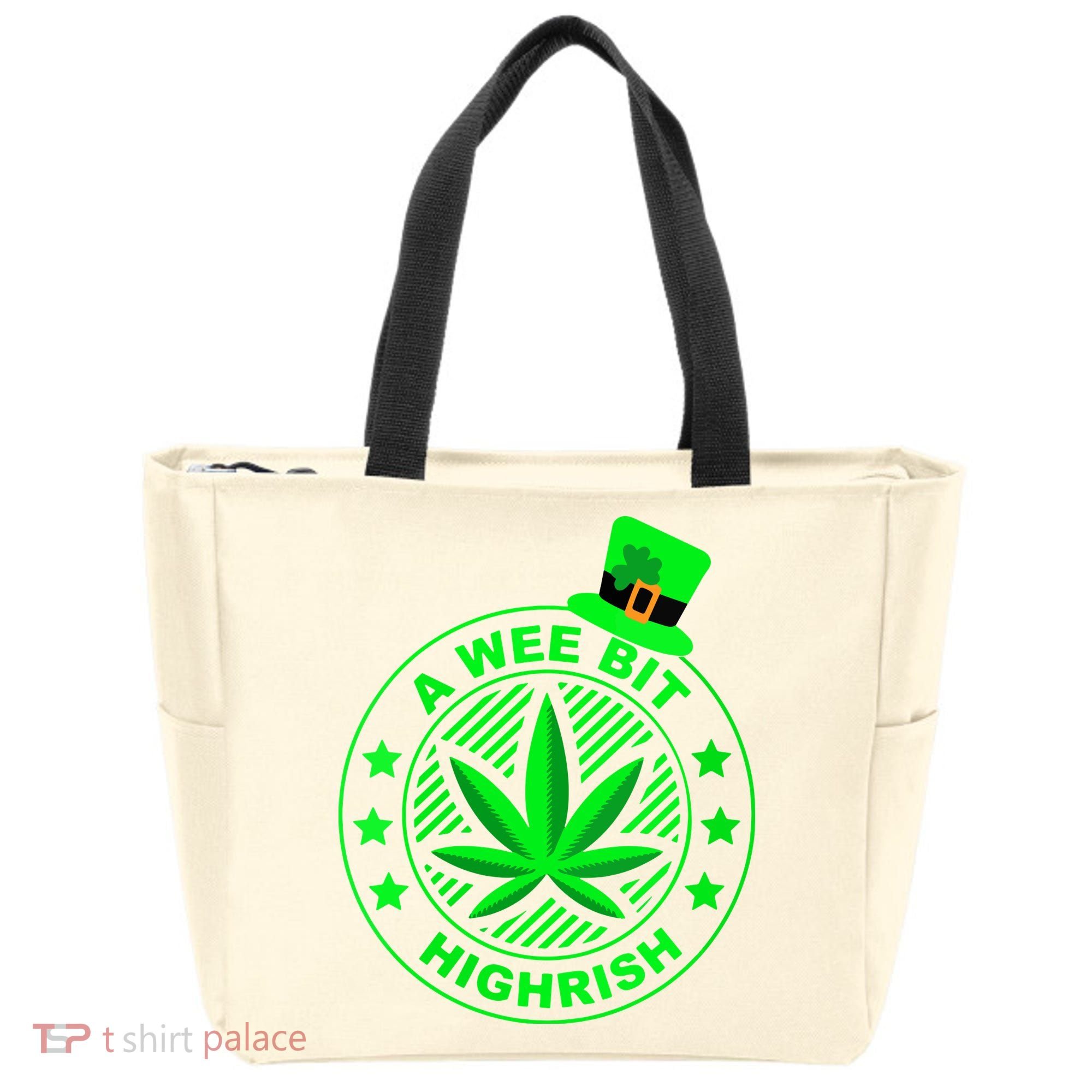A Wee Bit Highrish Funny 420 Weed Marijuana St Patricks Day Vneck Tote Bag