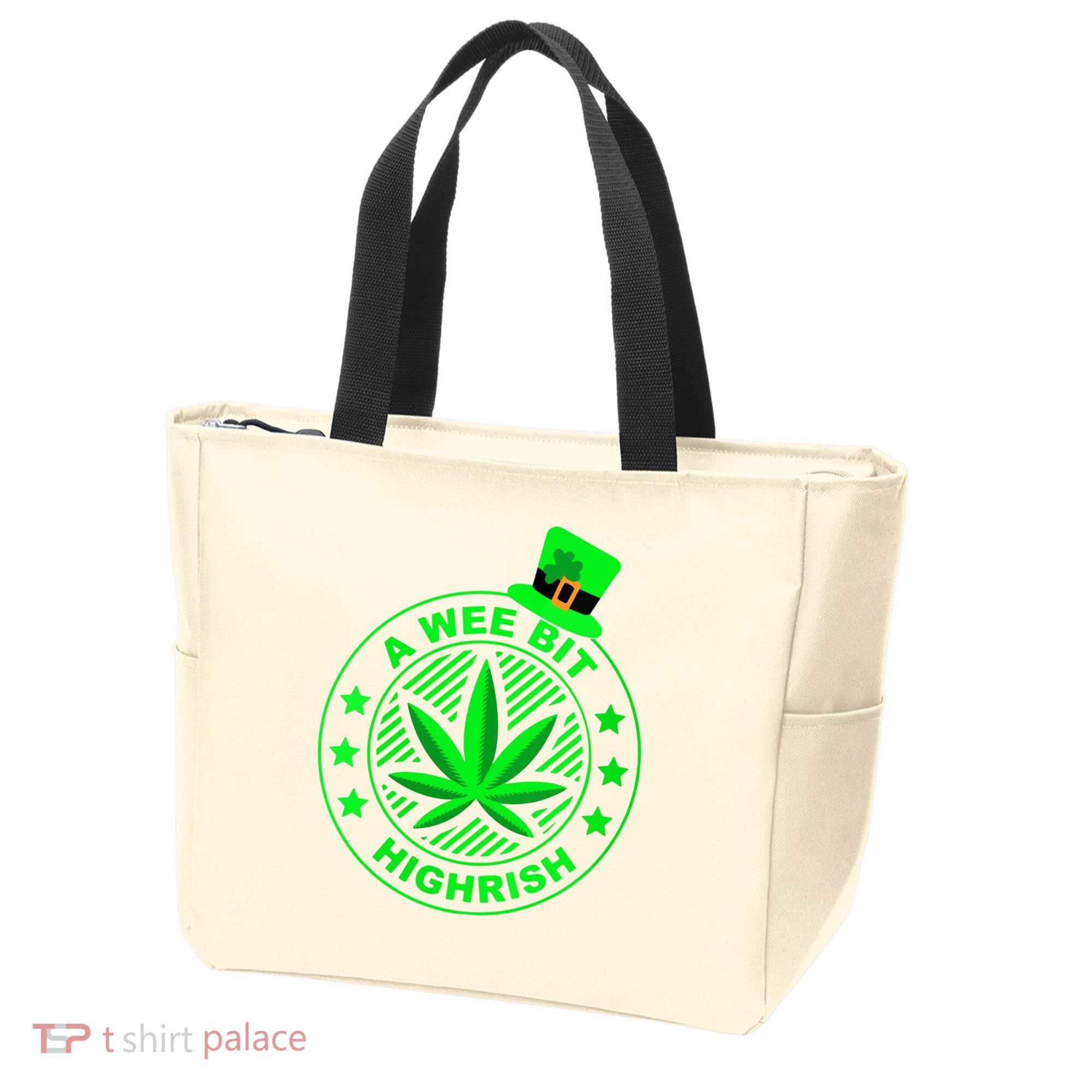 A Wee Bit Highrish Funny 420 Weed Marijuana St Patricks Day Vneck Tote Bag