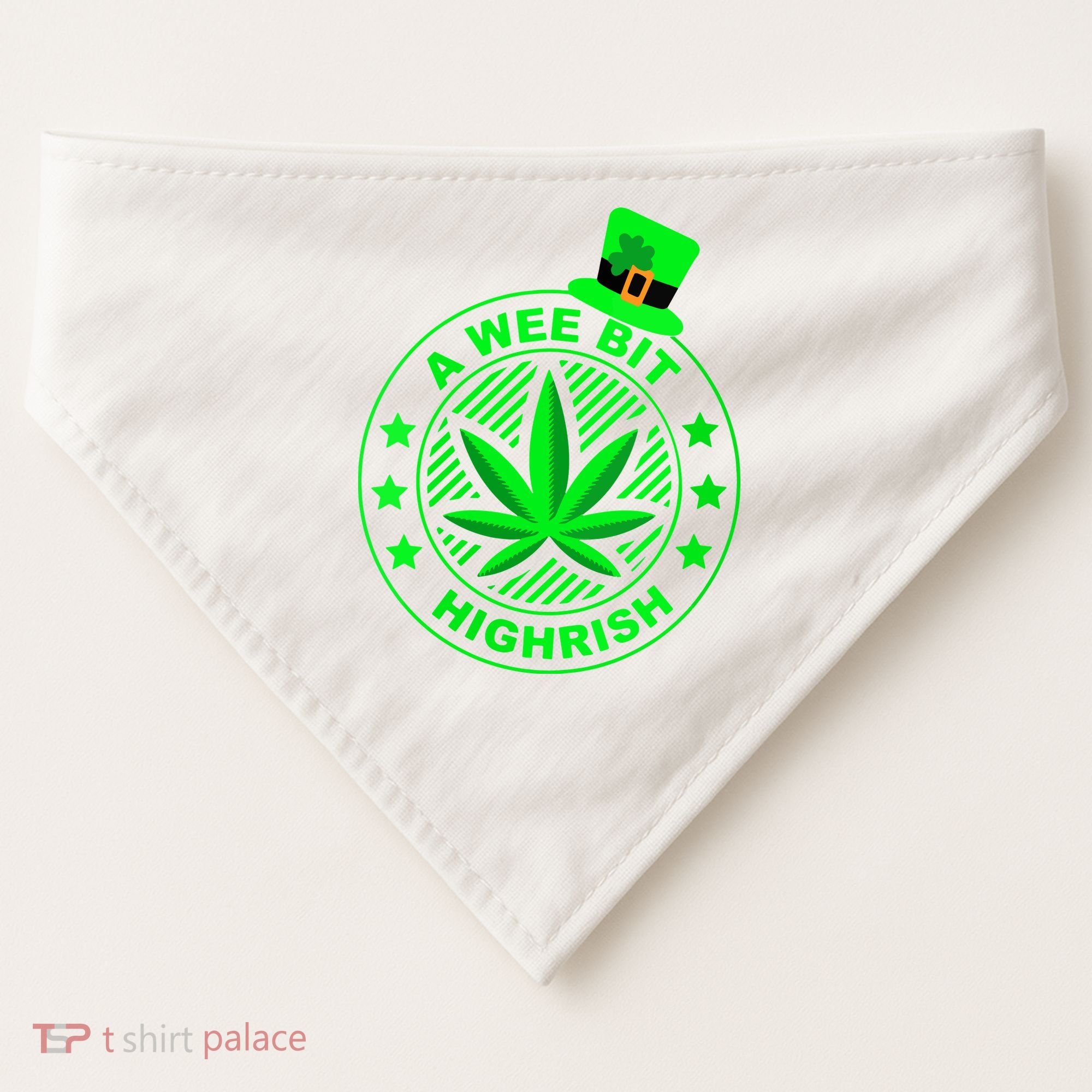 A Wee Bit Highrish Funny 420 Weed Marijuana St Patricks Day Vneck USA-Made Doggie Bandana