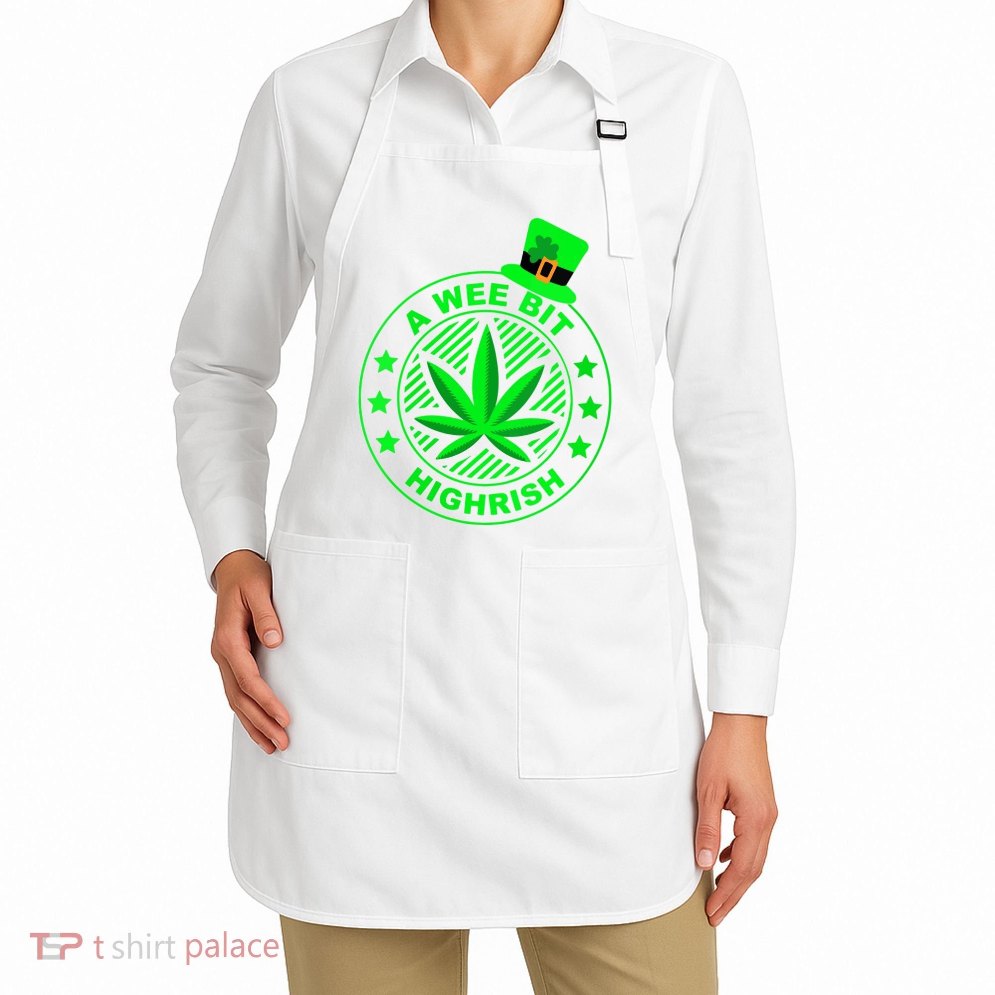A Wee Bit Highrish Funny 420 Weed Marijuana St Patricks Day Vneck Apron