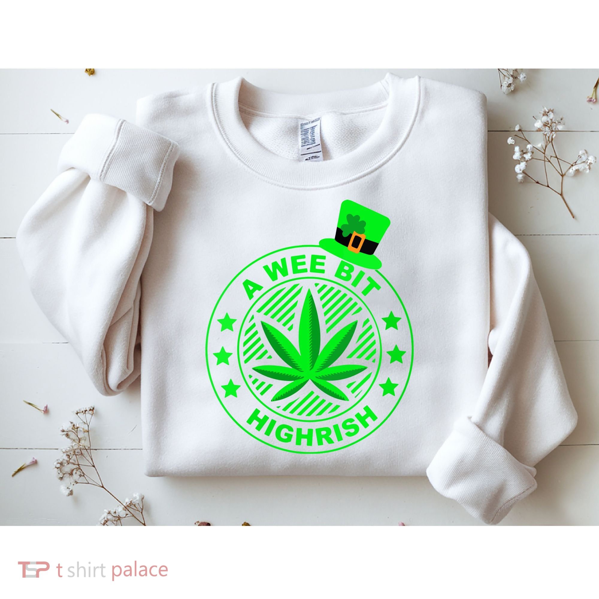 A Wee Bit Highrish Funny 420 Weed Marijuana St Patricks Day Vneck Sweatshirt