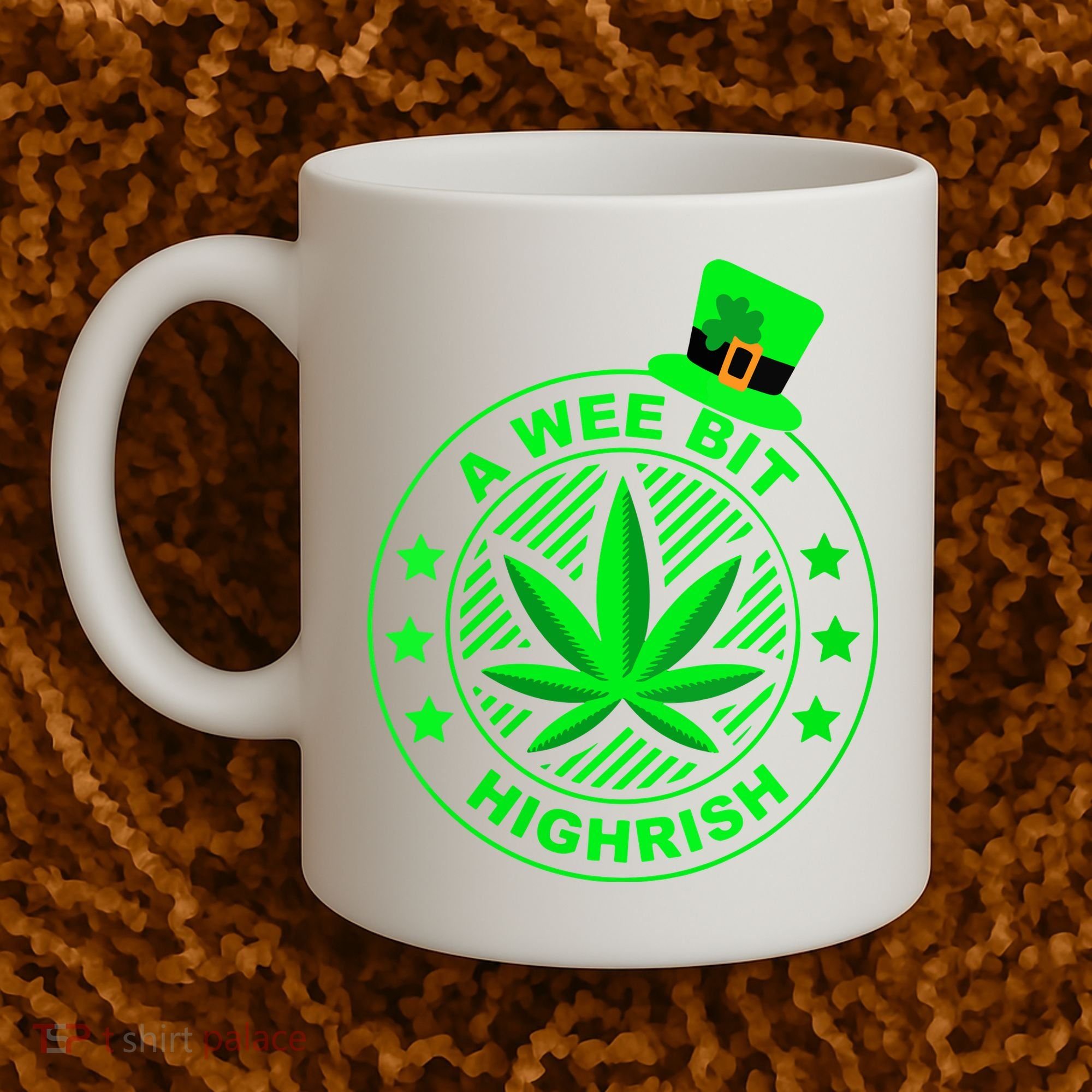 A Wee Bit Highrish Funny 420 Weed Marijuana St Patricks Day Vneck Coffee Mug