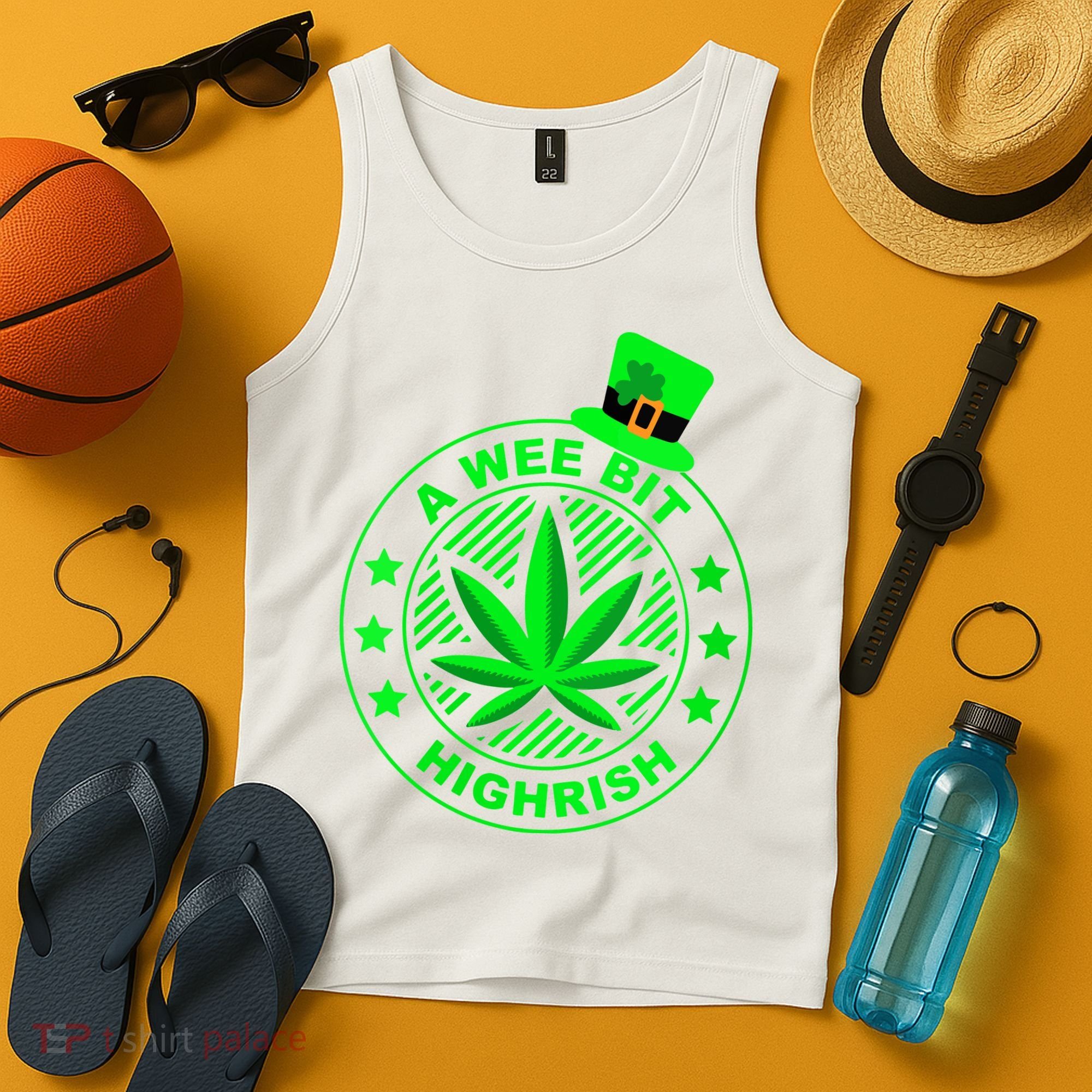A Wee Bit Highrish Funny 420 Weed Marijuana St Patricks Day Vneck Tank Top