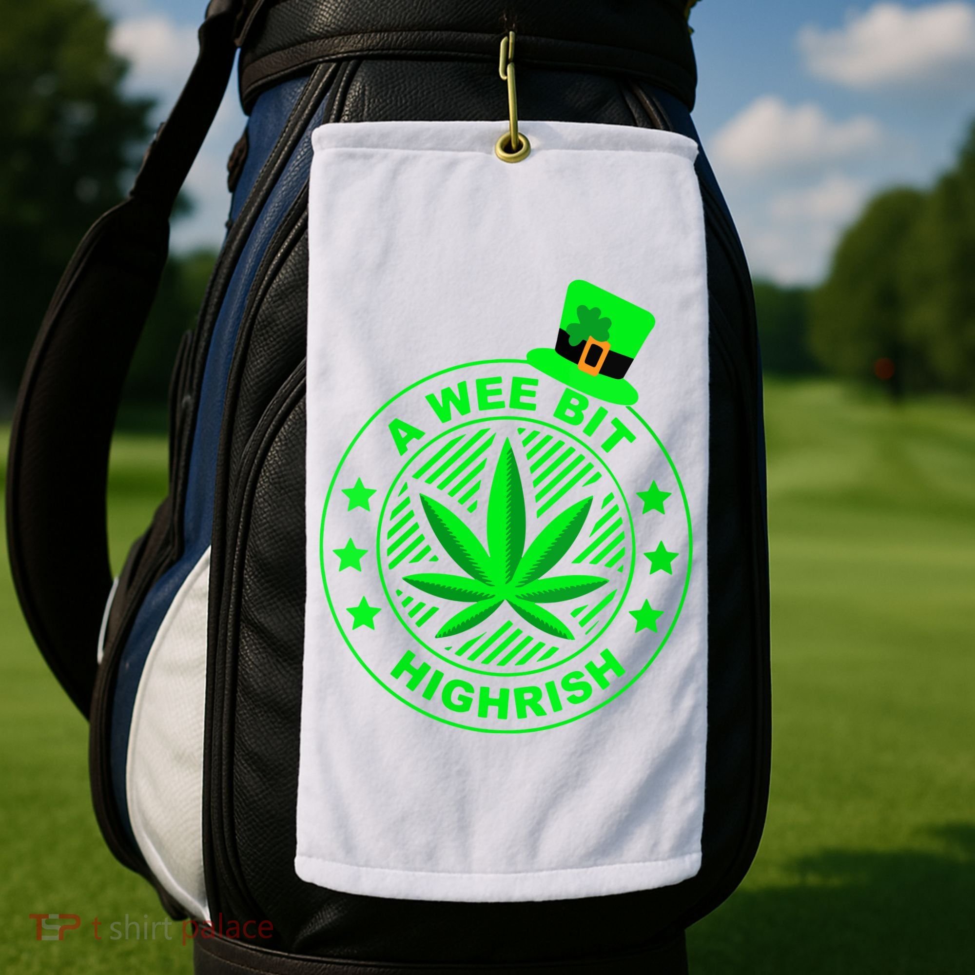 A Wee Bit Highrish Funny 420 Weed Marijuana St Patricks Day Vneck Golf Towel
