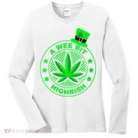 A Wee Bit Highrish Funny 420 Weed Marijuana St Patricks Day Vneck Women's Long Sleeve Shirt thumb 0