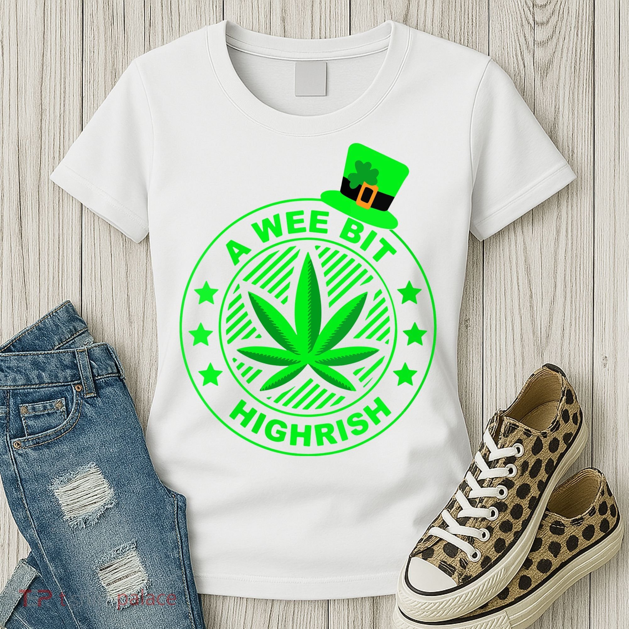 A Wee Bit Highrish Funny 420 Weed Marijuana St Patricks Day Vneck Women's T-Shirt