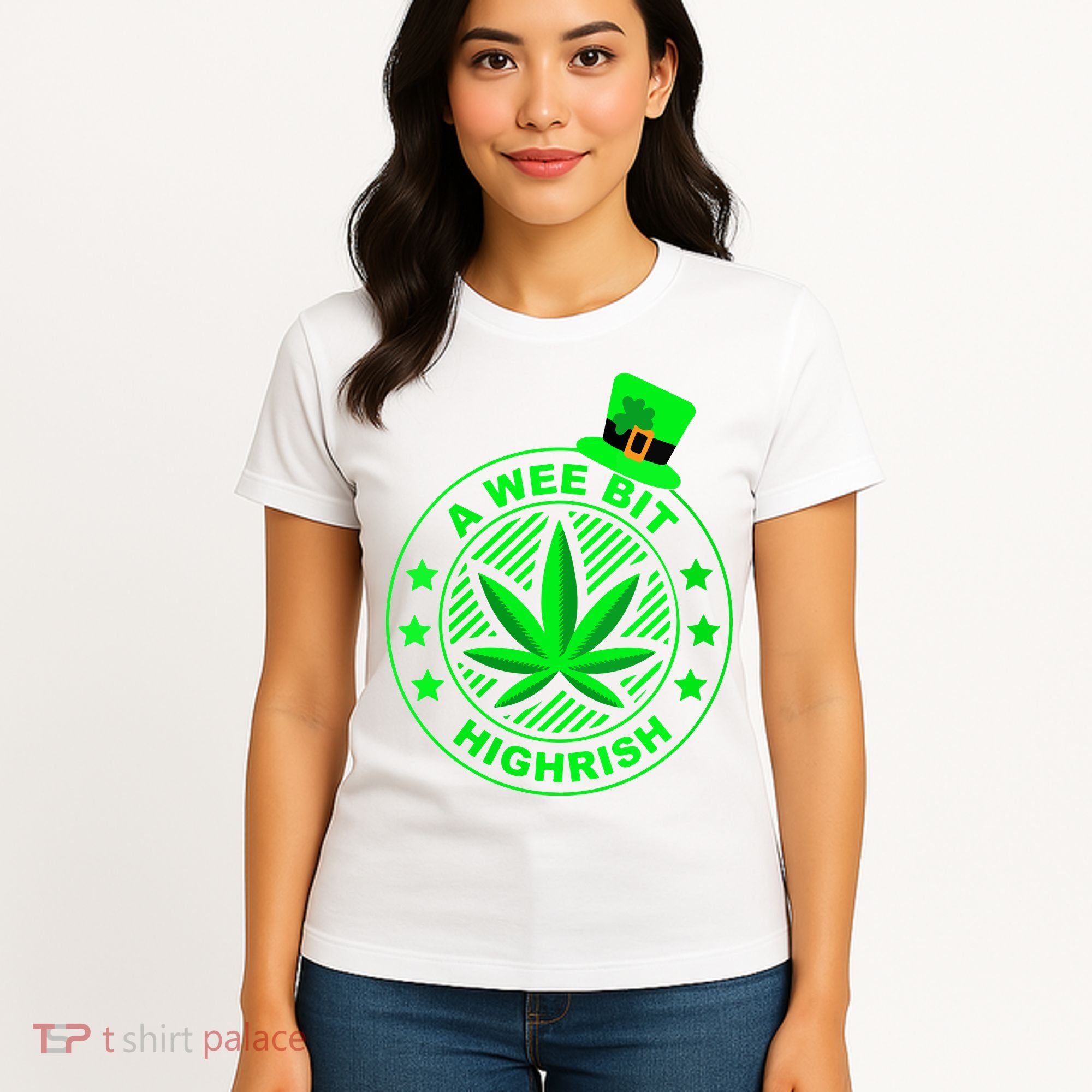 A Wee Bit Highrish Funny 420 Weed Marijuana St Patricks Day Vneck Women's T-Shirt