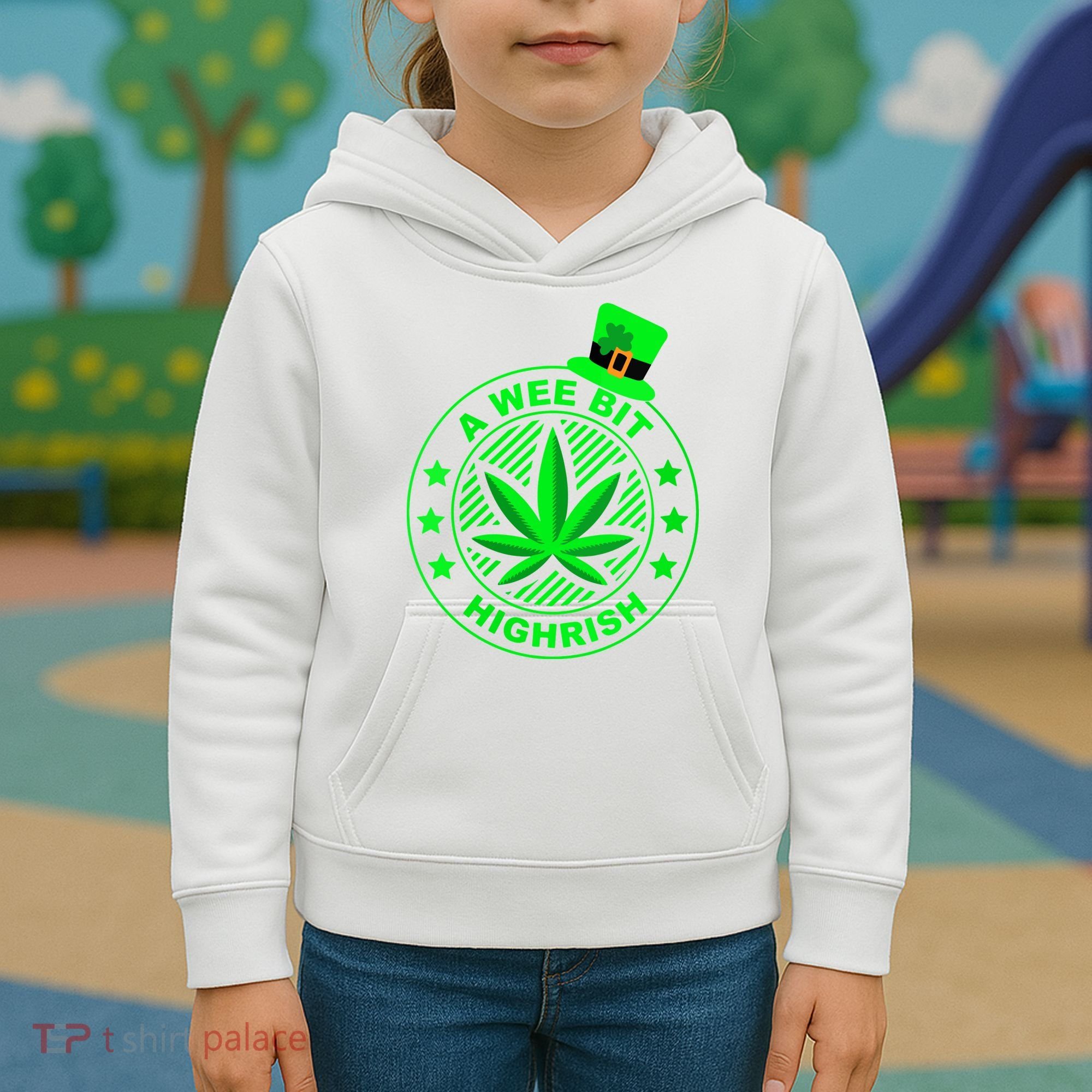 A Wee Bit Highrish Funny 420 Weed Marijuana St Patricks Day Vneck Kids Hoodie