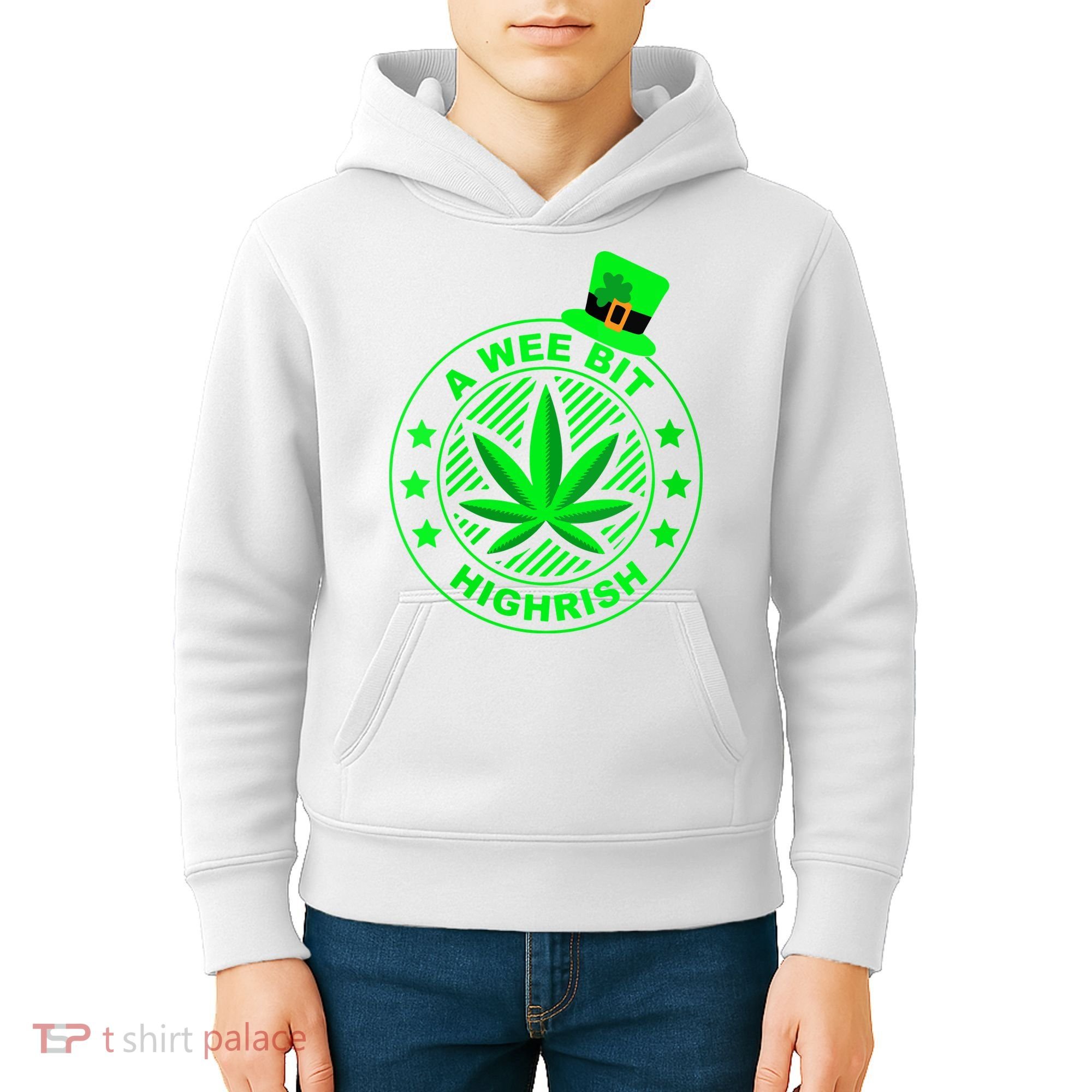 A Wee Bit Highrish Funny 420 Weed Marijuana St Patricks Day Vneck Kids Hoodie